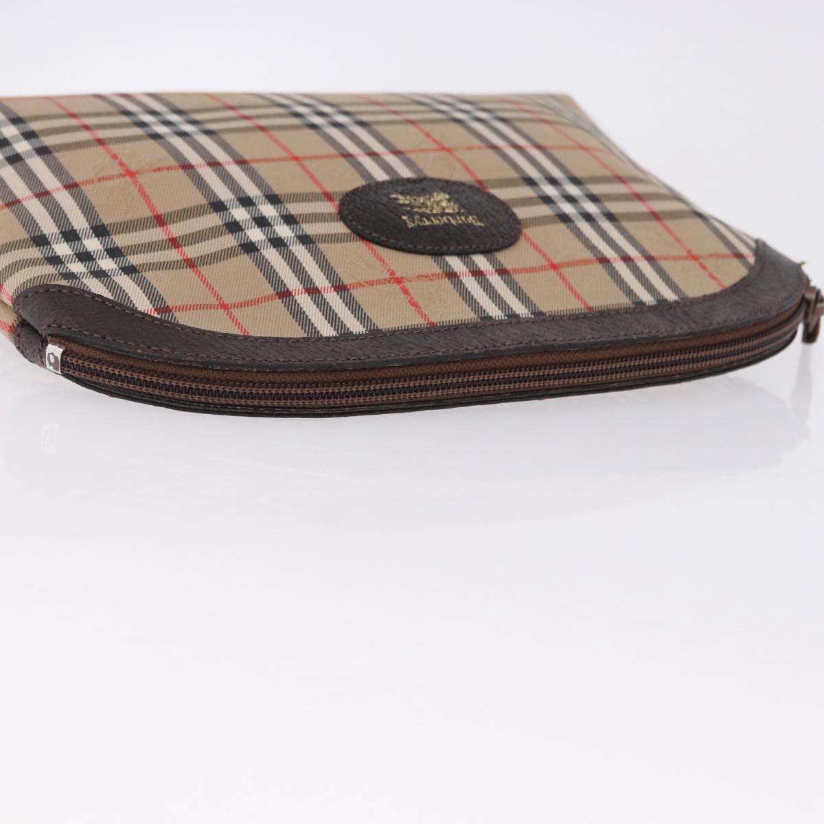 Burberrys Nova Check Pouch Canvas Beige Auth 200446A