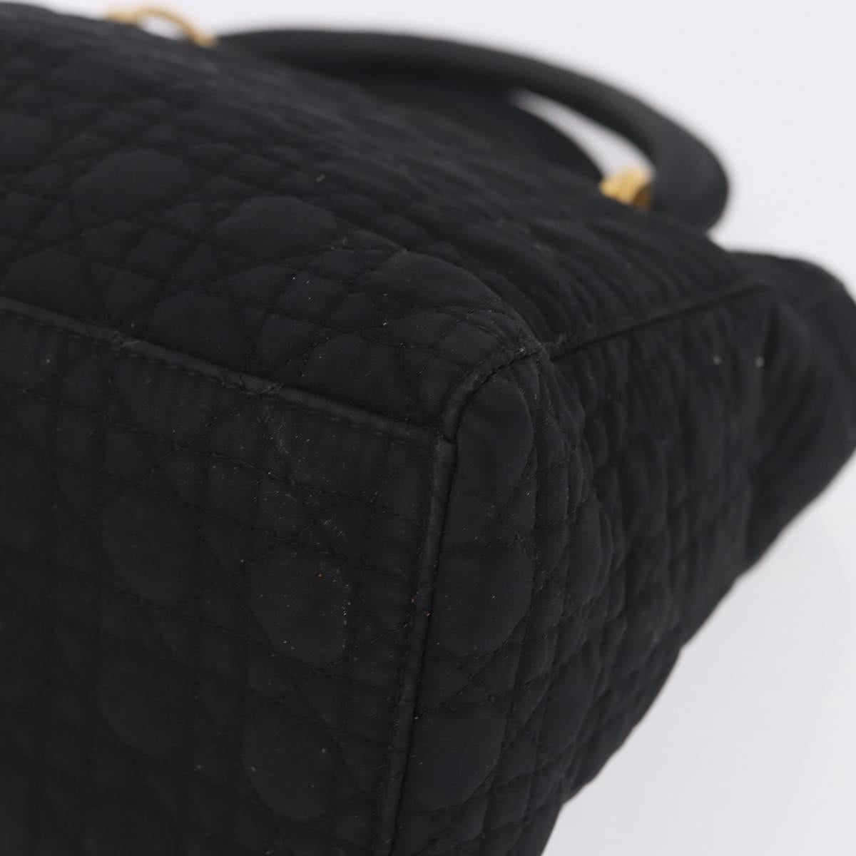 Christian Dior Lady Dior Canage Hand Bag Canvas Black Gold Auth 200447