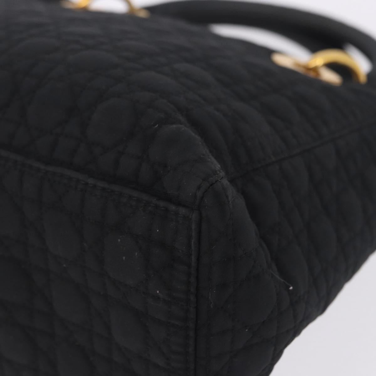 Christian Dior Lady Dior Canage Hand Bag Canvas Black Gold Auth 200447