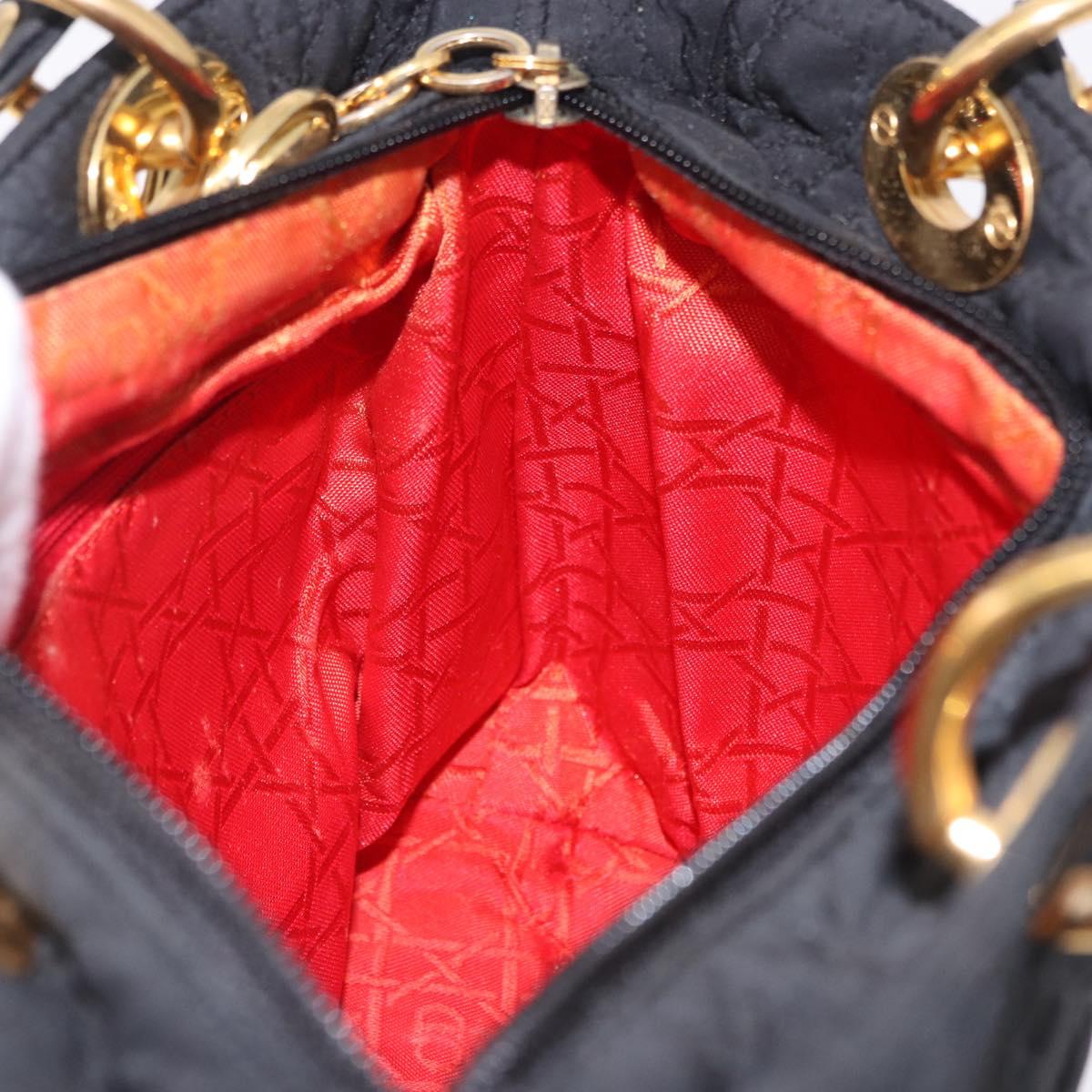 Christian Dior Lady Dior Canage Hand Bag Canvas Black Gold Auth 200447