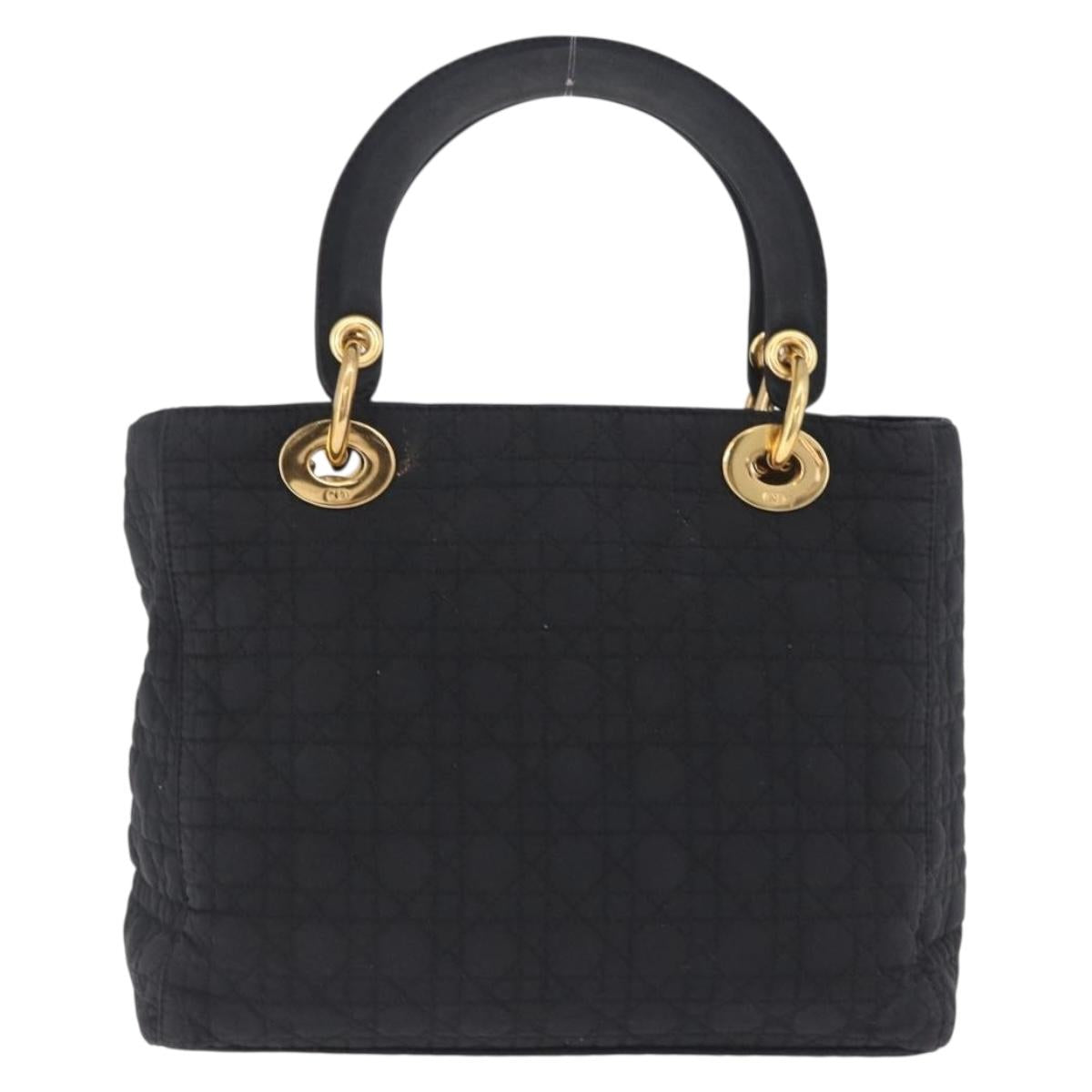 Christian Dior Lady Dior Canage Hand Bag Canvas Black Gold Auth 200447
