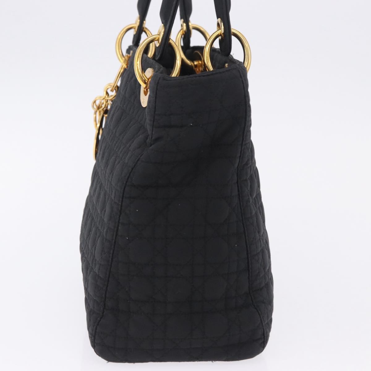 Christian Dior Lady Dior Canage Hand Bag Canvas Black Gold Auth 200447