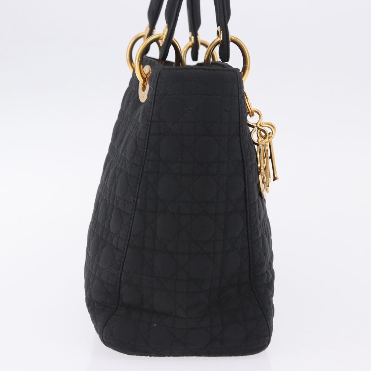 Christian Dior Lady Dior Canage Hand Bag Canvas Black Gold Auth 200447