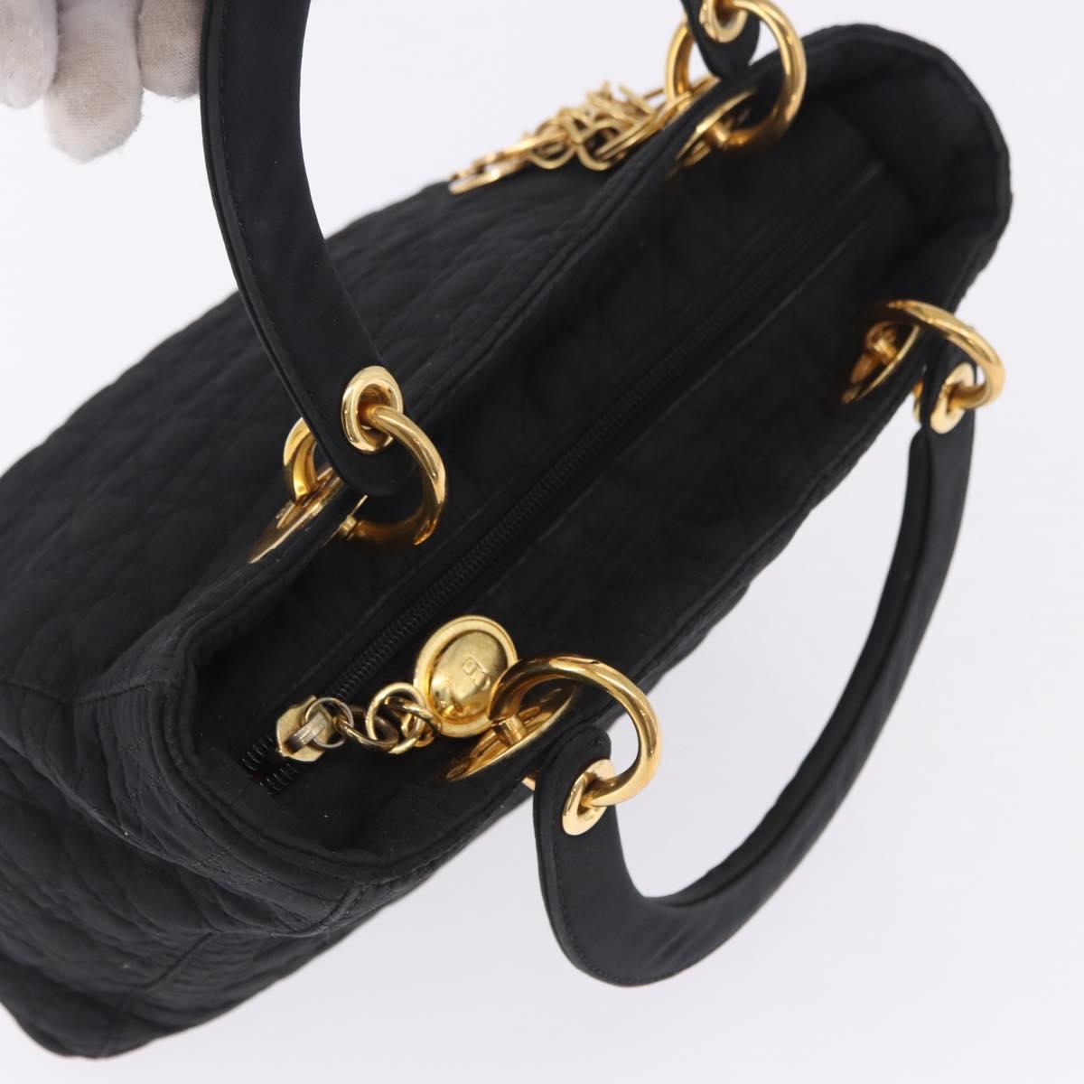 Christian Dior Lady Dior Canage Hand Bag Canvas Black Gold Auth 200447