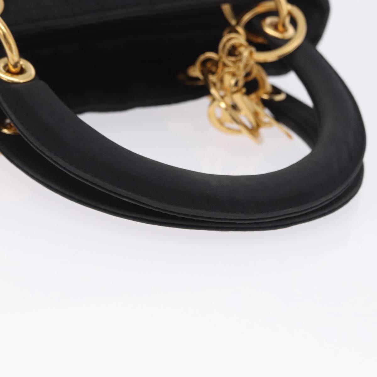 Christian Dior Lady Dior Canage Hand Bag Canvas Black Gold Auth 200447