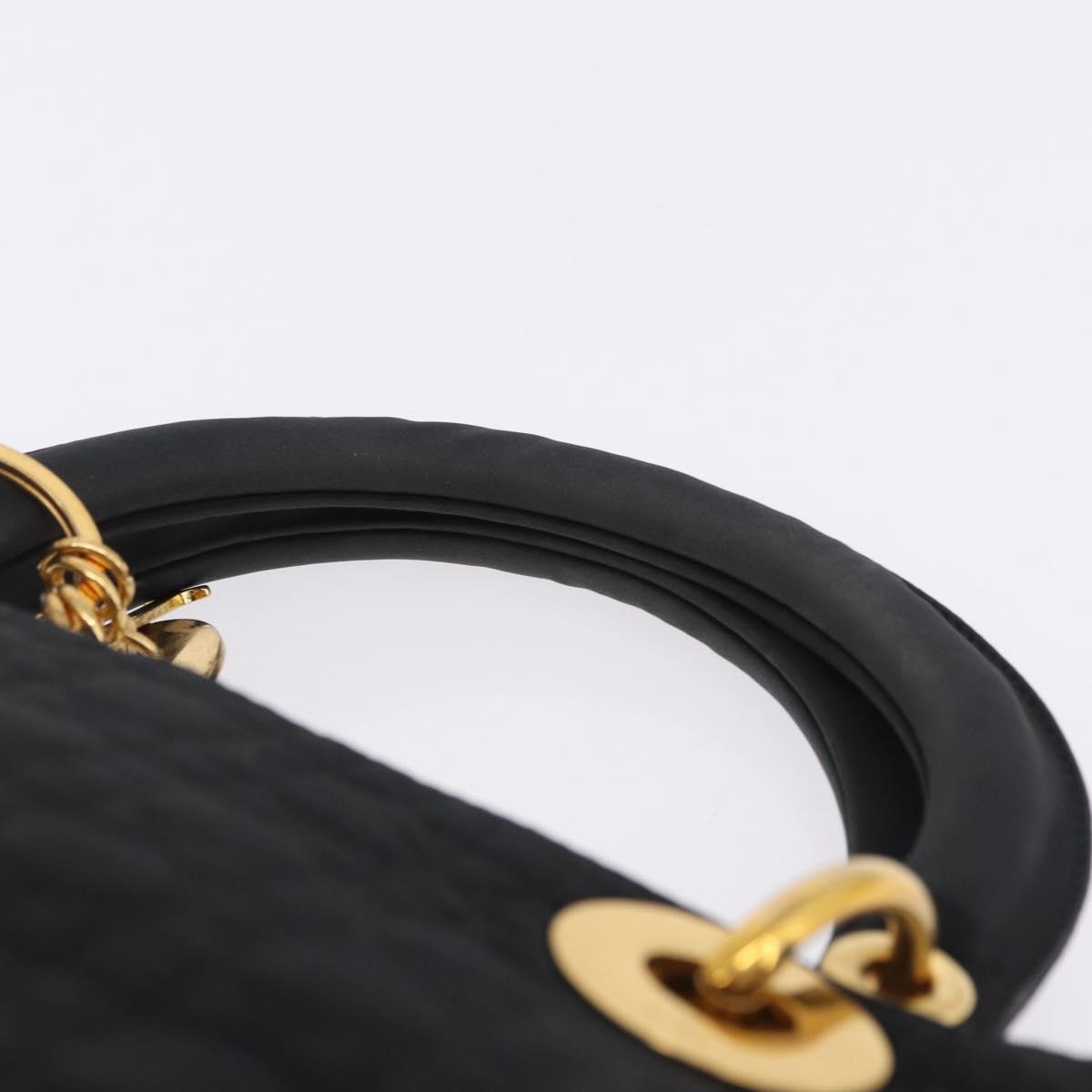 Christian Dior Lady Dior Canage Hand Bag Canvas Black Gold Auth 200447