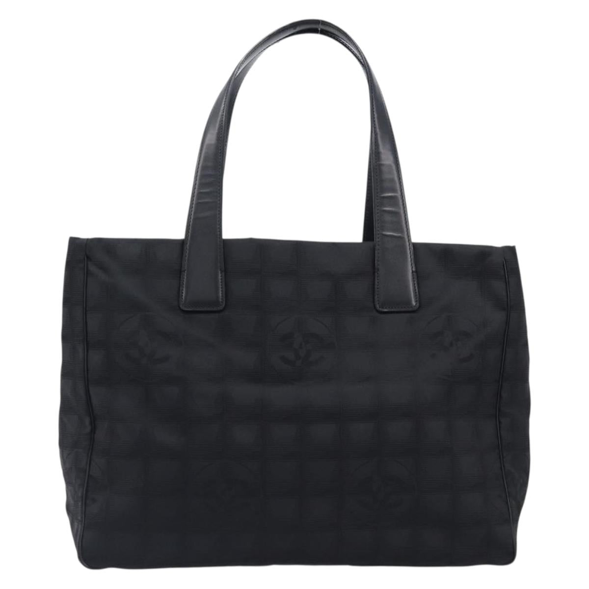 CHANEL New Travel Line Tote Bag Canvas Black Gold CC Auth 200448V