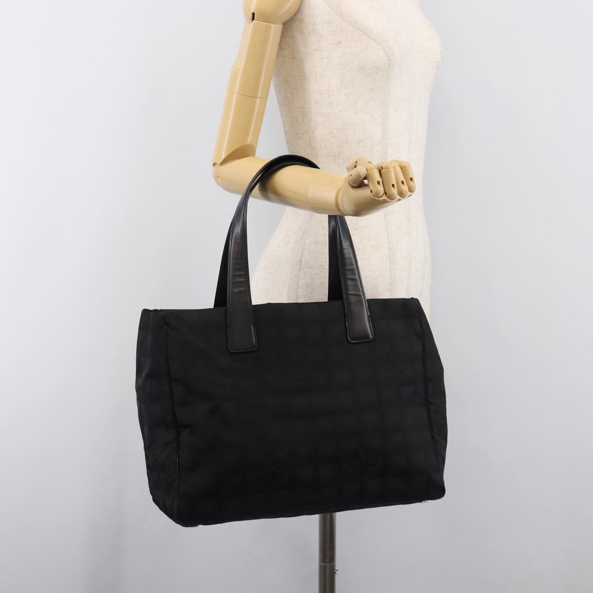 CHANEL New Travel Line Tote Bag Canvas Black Gold CC Auth 200448V