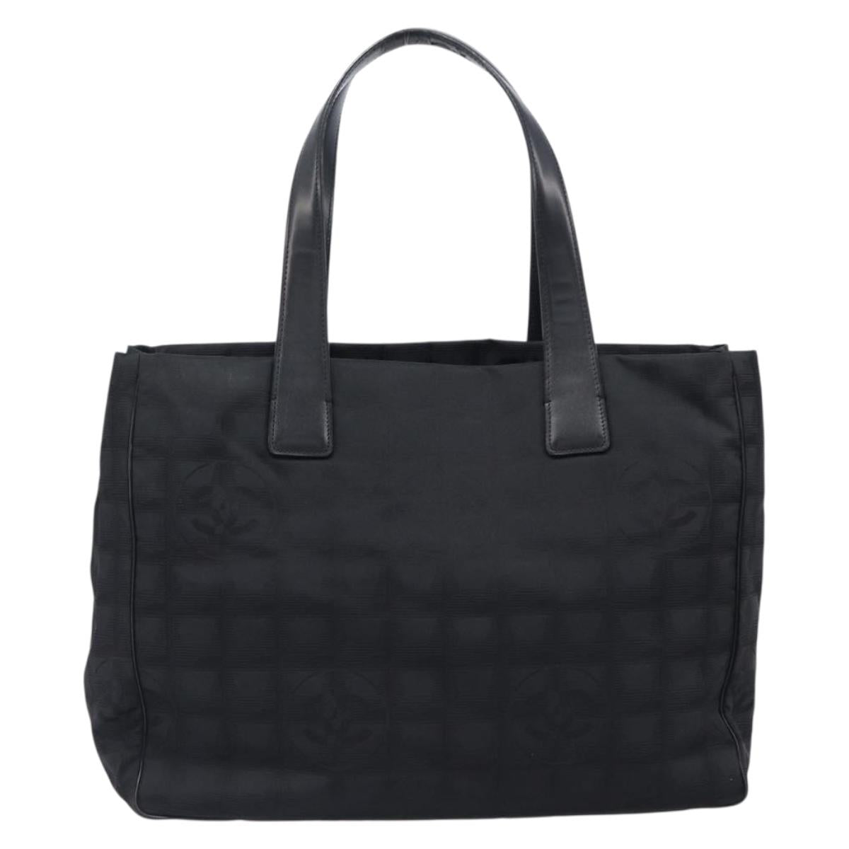 CHANEL New Travel Line Tote Bag Canvas Black Gold CC Auth 200448V