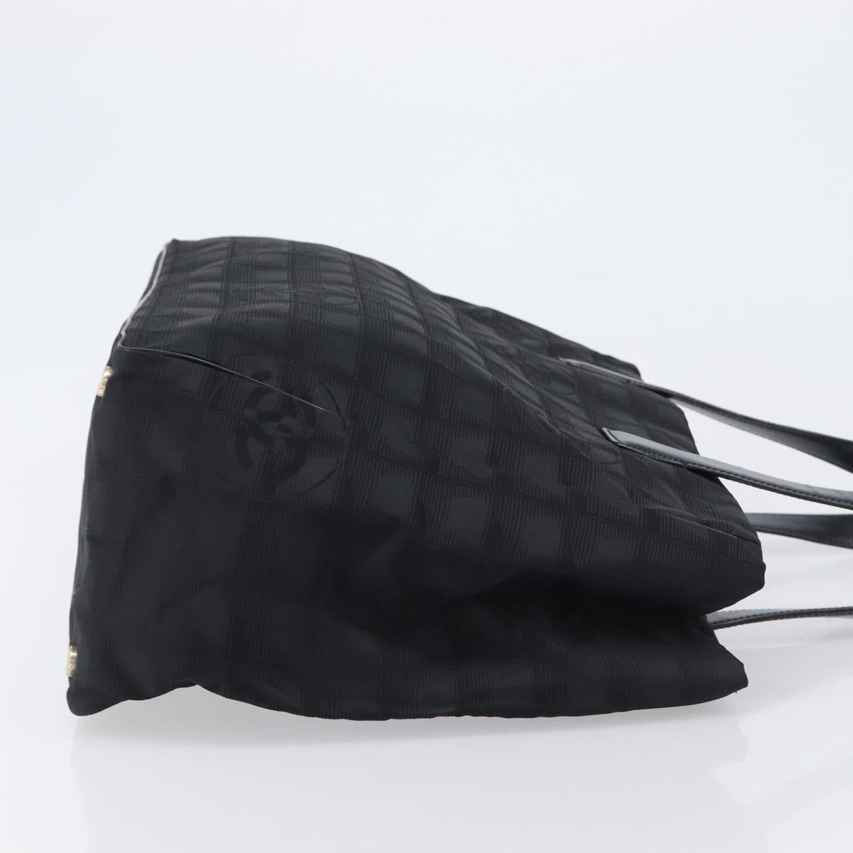 CHANEL New Travel Line Tote Bag Canvas Black Gold CC Auth 200448V