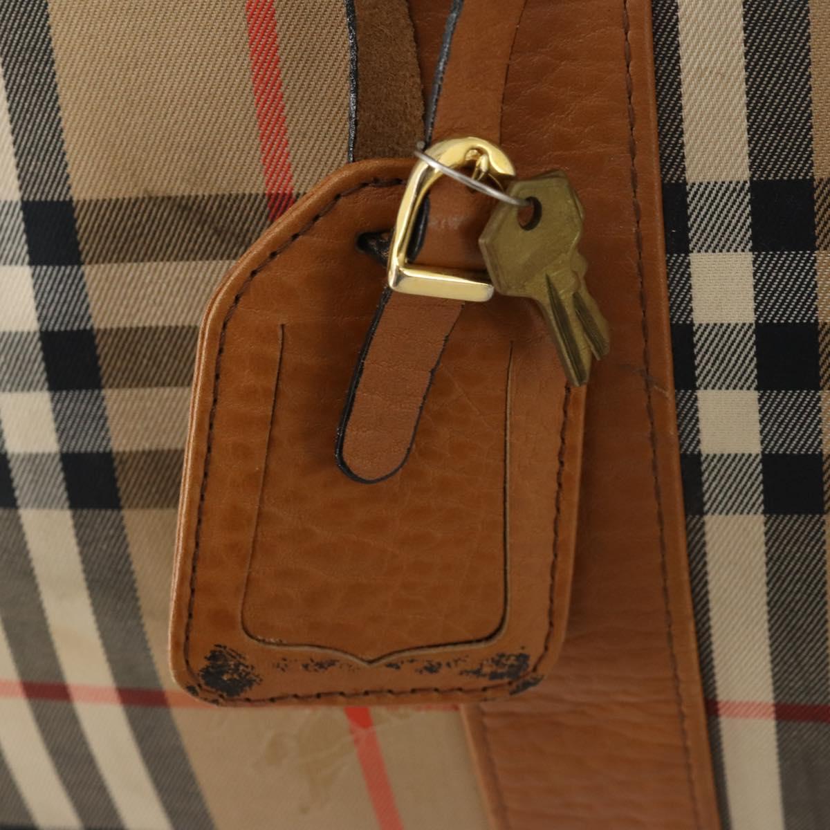 Burberrys Nova Check Boston Bag Canvas Beige Gold Auth 200449