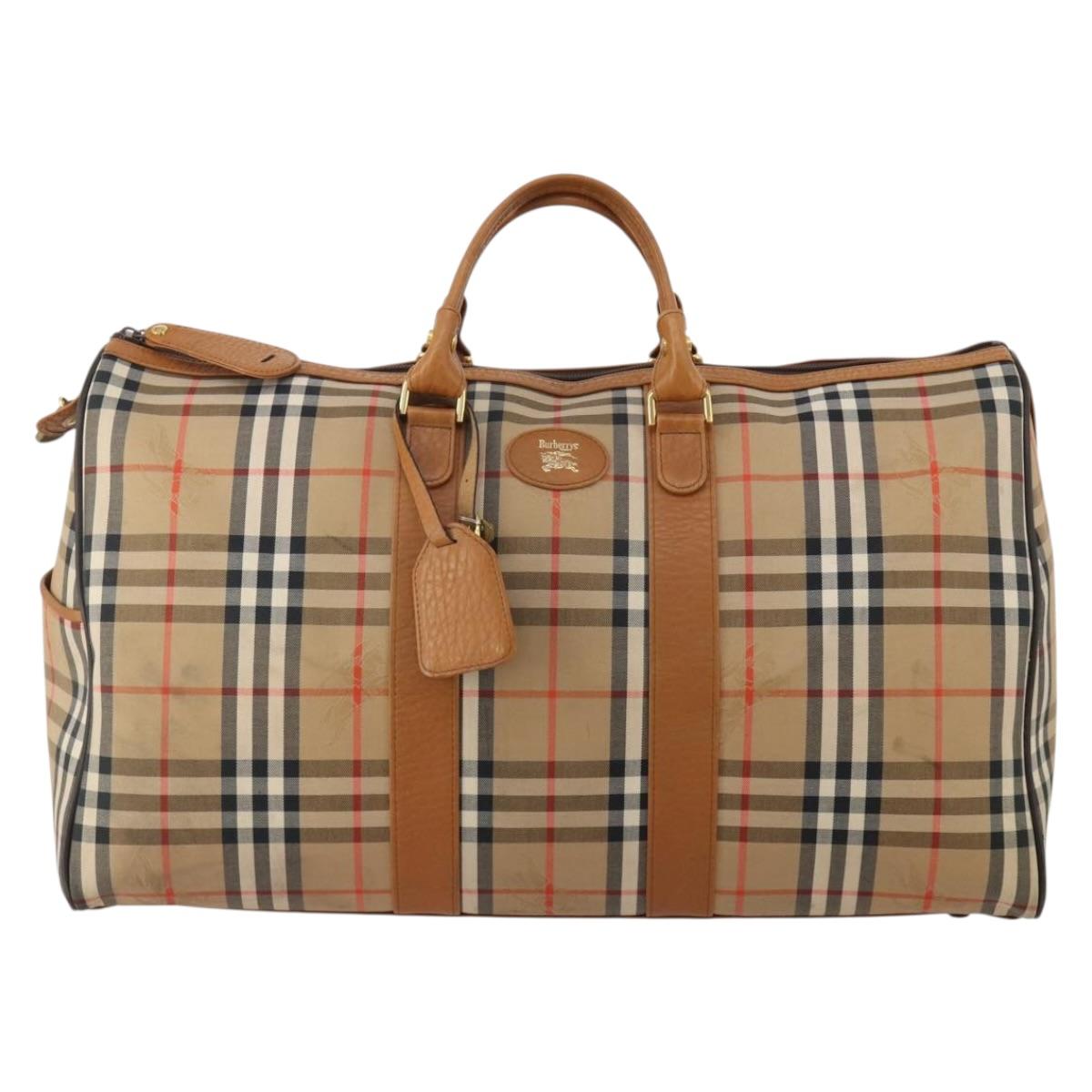 Burberrys Nova Check Boston Bag Canvas Beige Gold Auth 200449