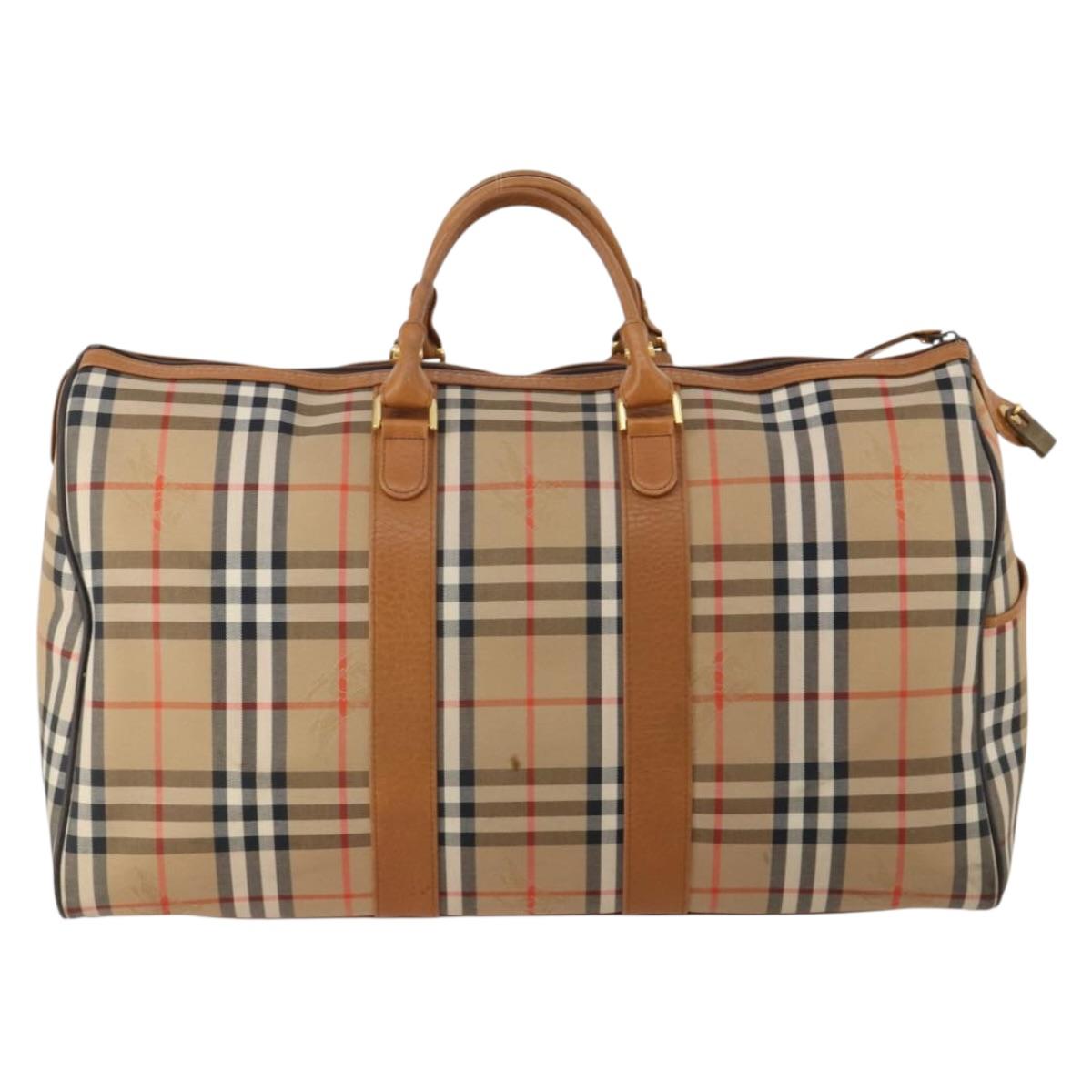Burberrys Nova Check Boston Bag Canvas Beige Gold Auth 200449