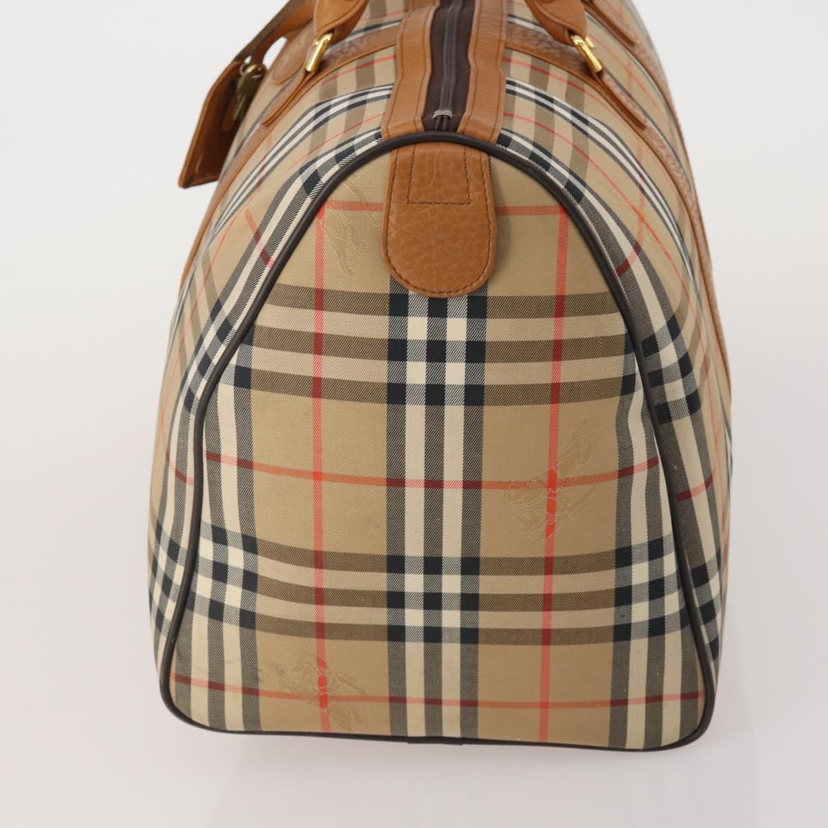 Burberrys Nova Check Boston Bag Canvas Beige Gold Auth 200449