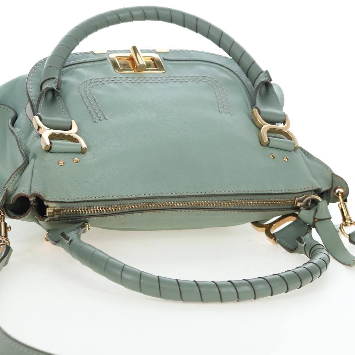 Chloe Marcie Hand Bag Leather 2way Green Gold Auth 200450V