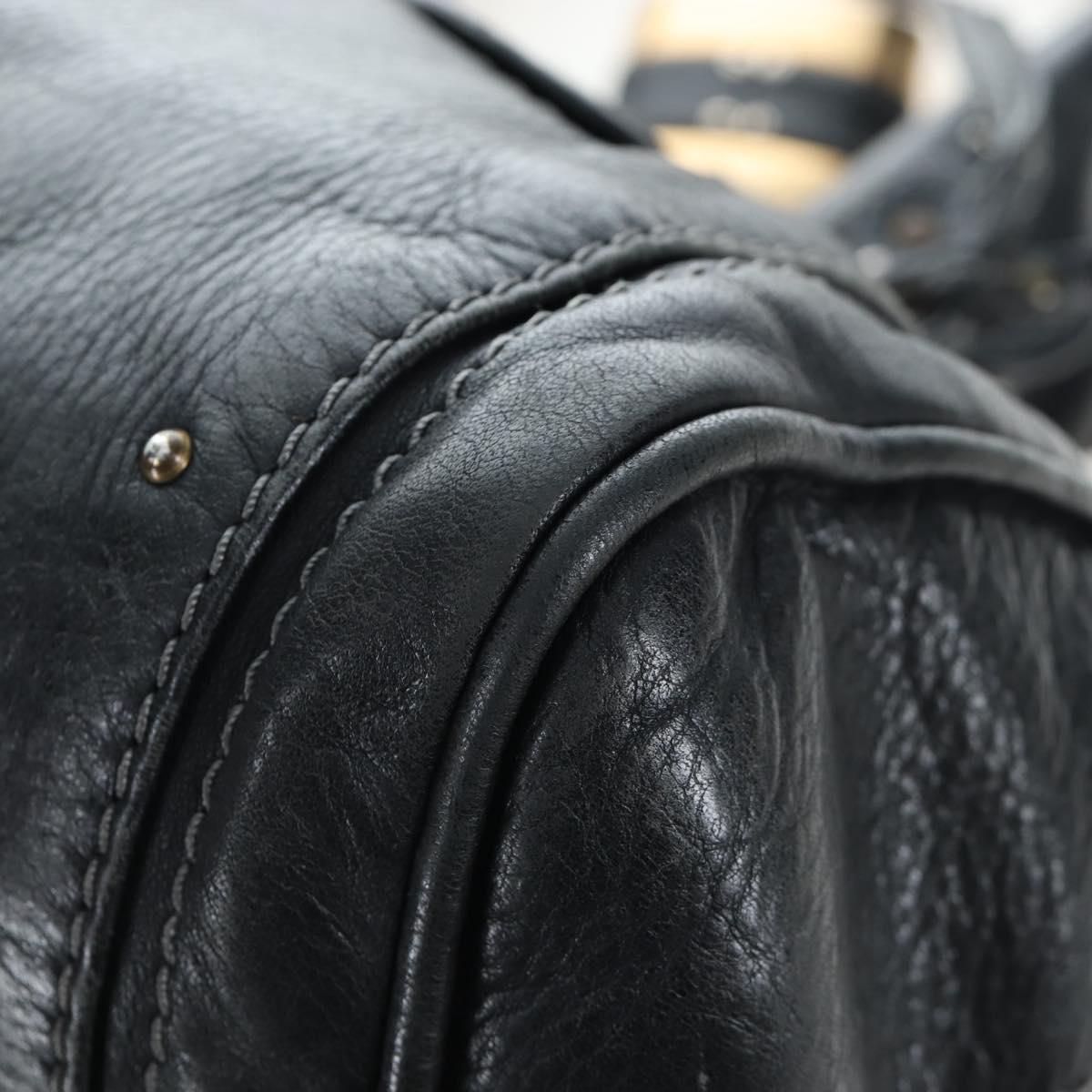 Chloe Paddington Hand Bag Leather Black Gold Silver Auth 200455V