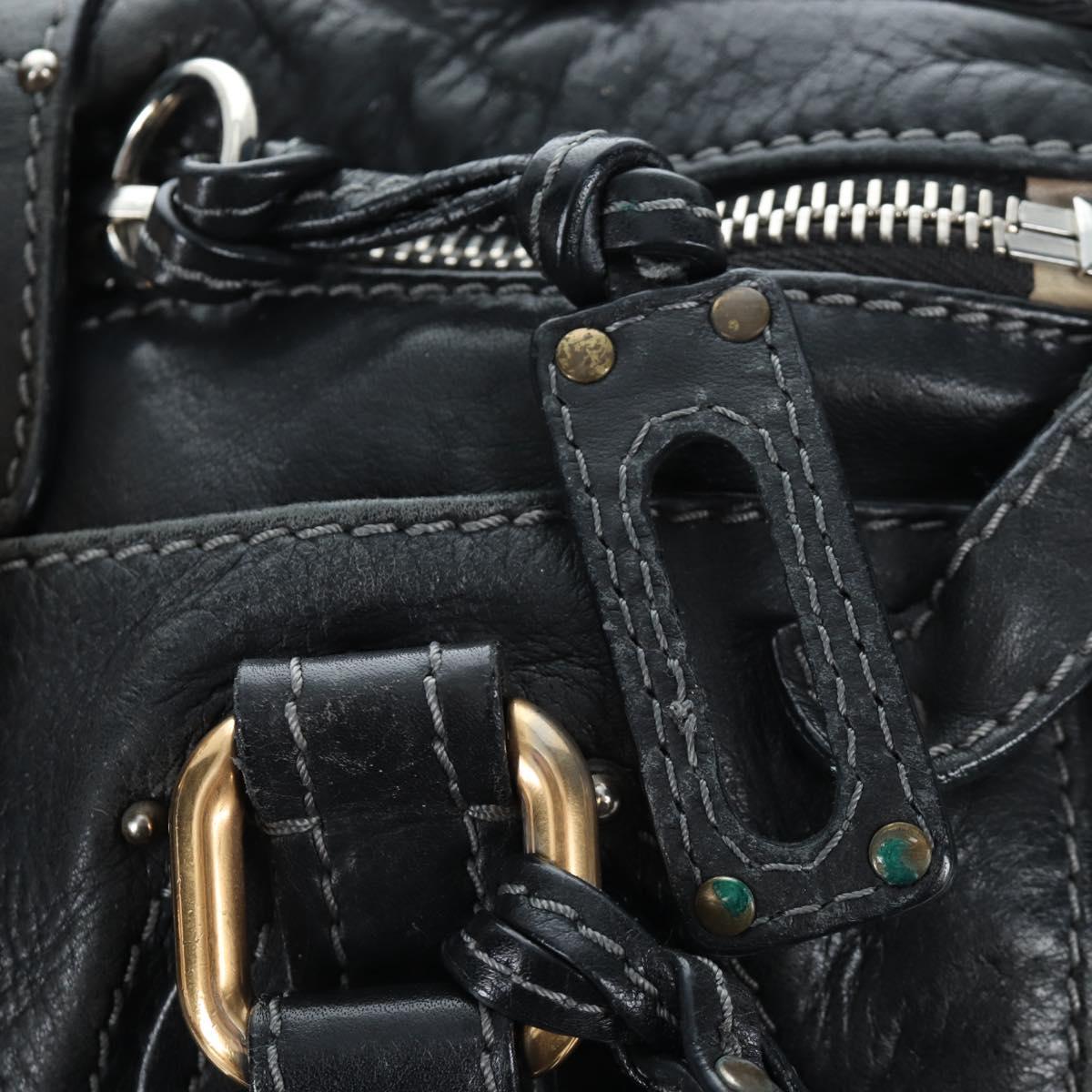 Chloe Paddington Hand Bag Leather Black Gold Silver Auth 200455V