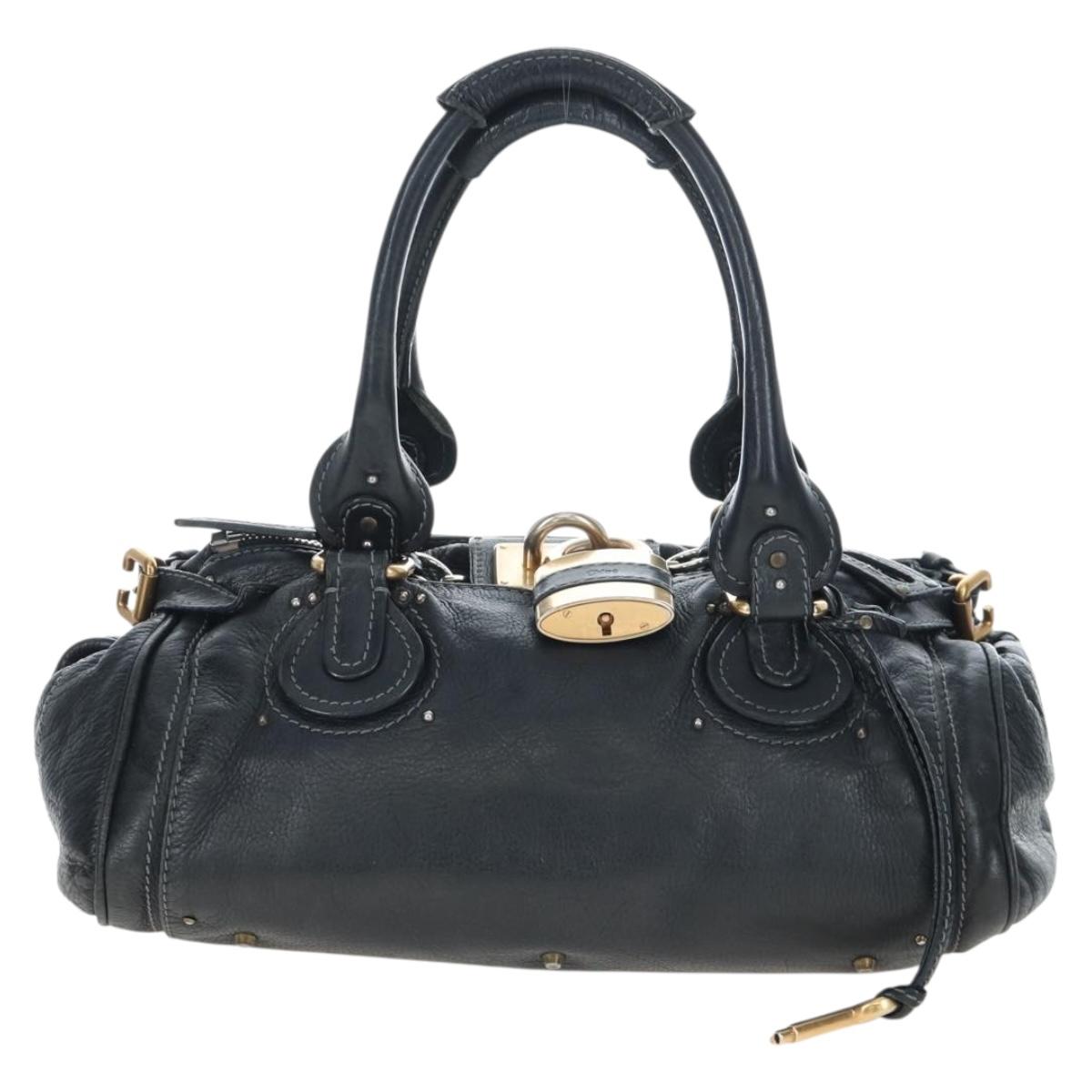 Chloe Paddington Hand Bag Leather Black Gold Silver Auth 200455V