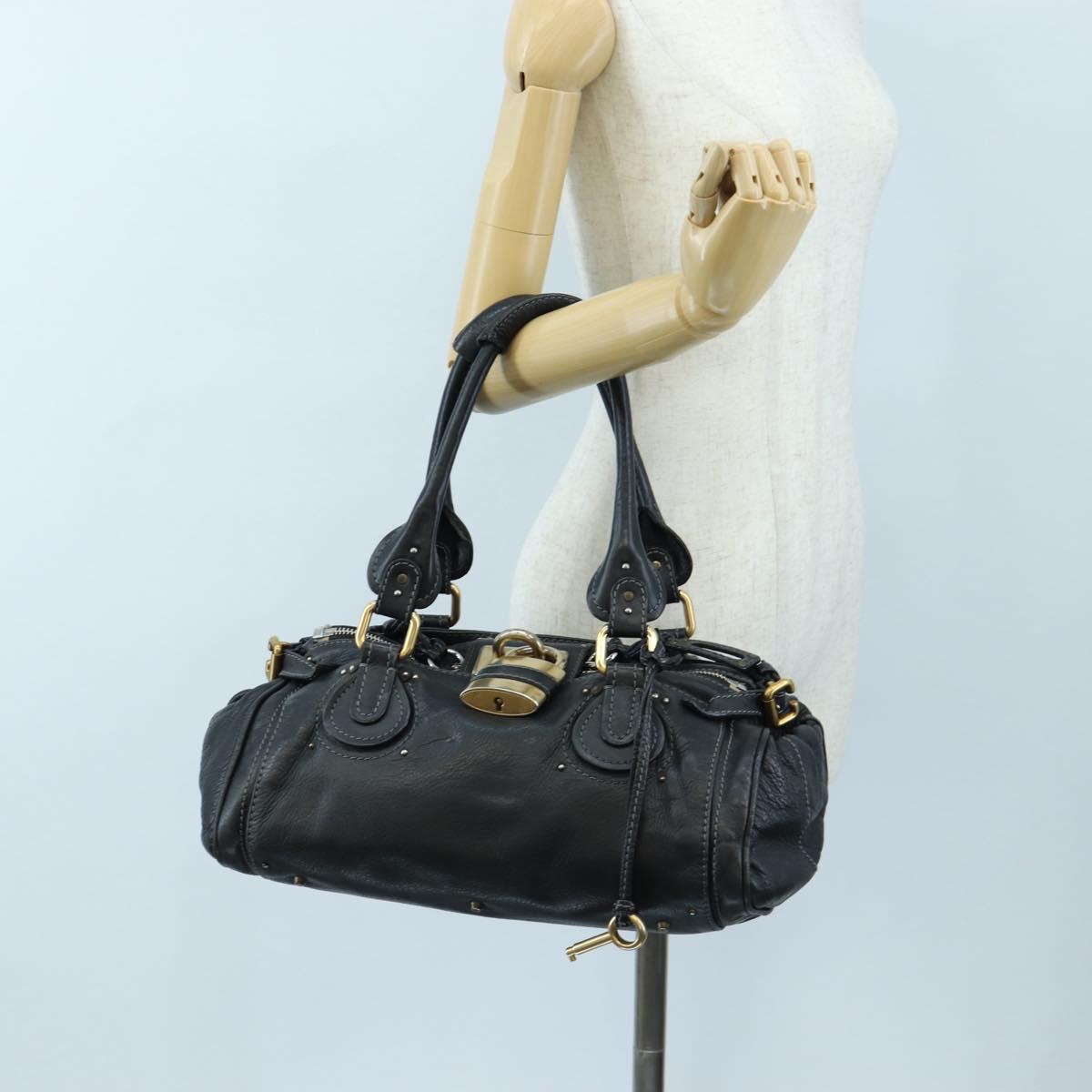 Chloe Paddington Hand Bag Leather Black Gold Silver Auth 200455V
