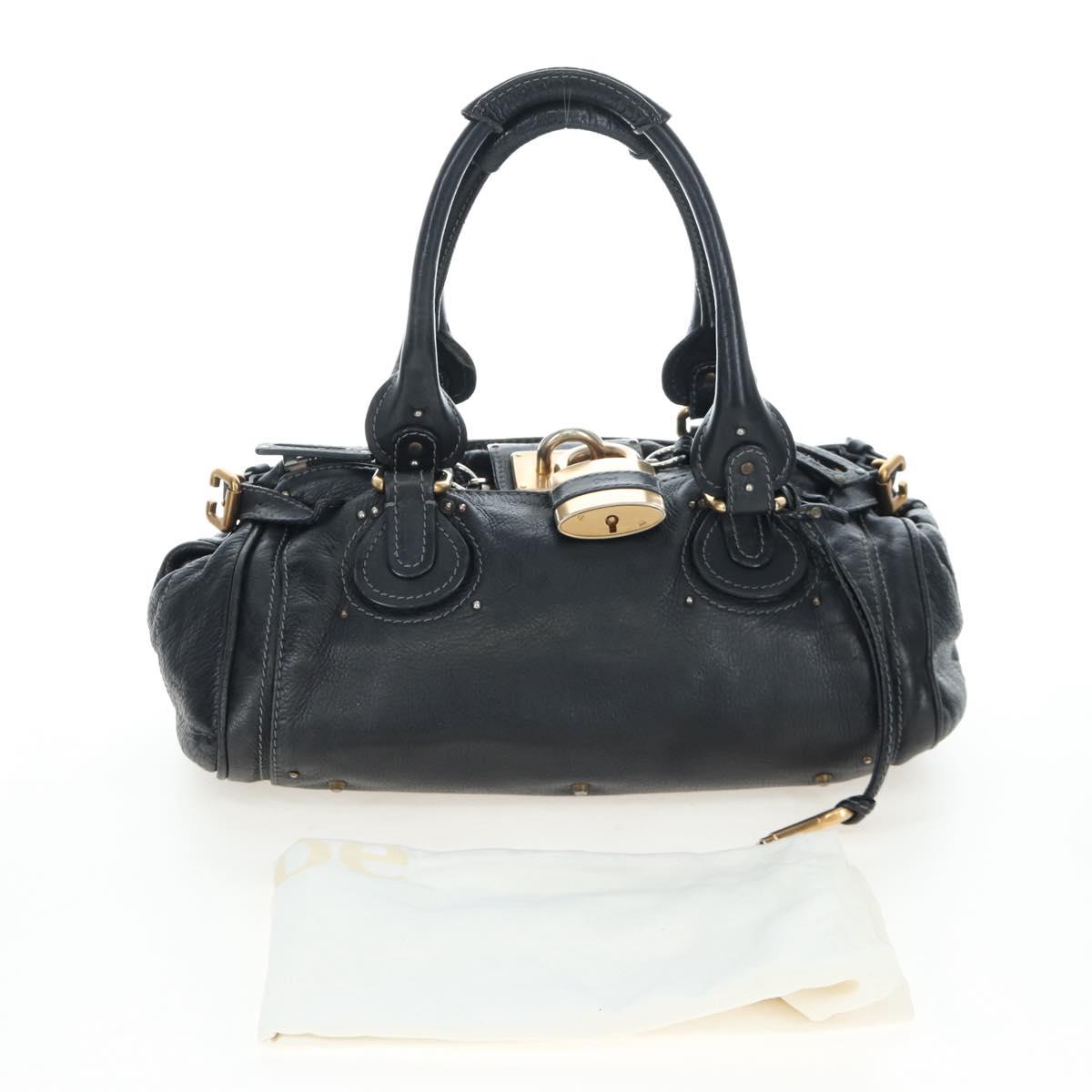 Chloe Paddington Hand Bag Leather Black Gold Silver Auth 200455V
