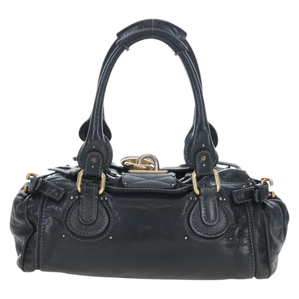 Chloe Paddington Hand Bag Leather Black Gold Silver Auth 200455V