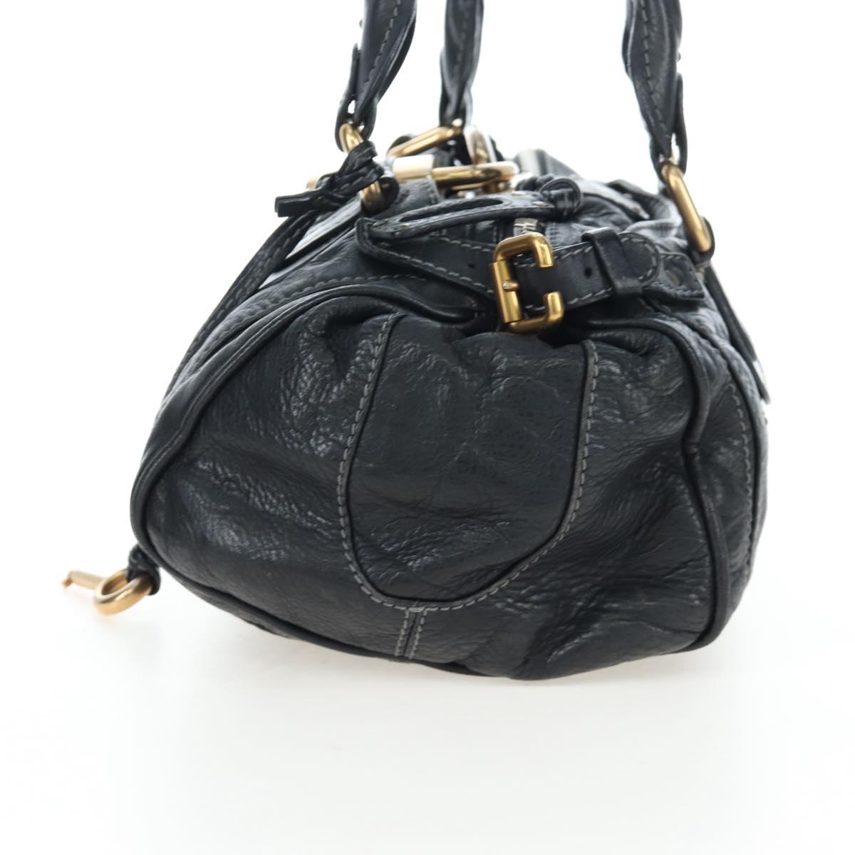 Chloe Paddington Hand Bag Leather Black Gold Silver Auth 200455V
