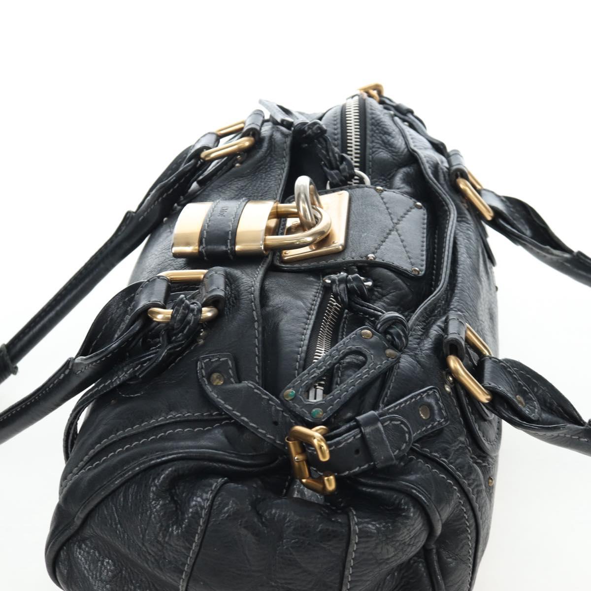 Chloe Paddington Hand Bag Leather Black Gold Silver Auth 200455V
