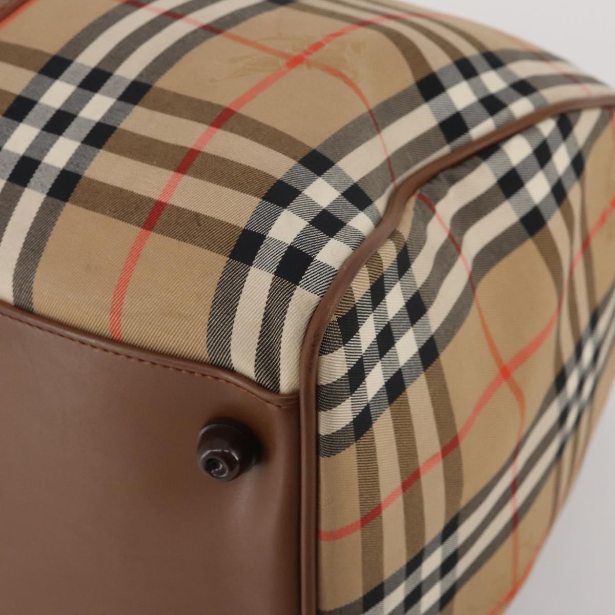 Burberrys Nova Check Boston Bag Canvas Beige Gold Auth 200460V
