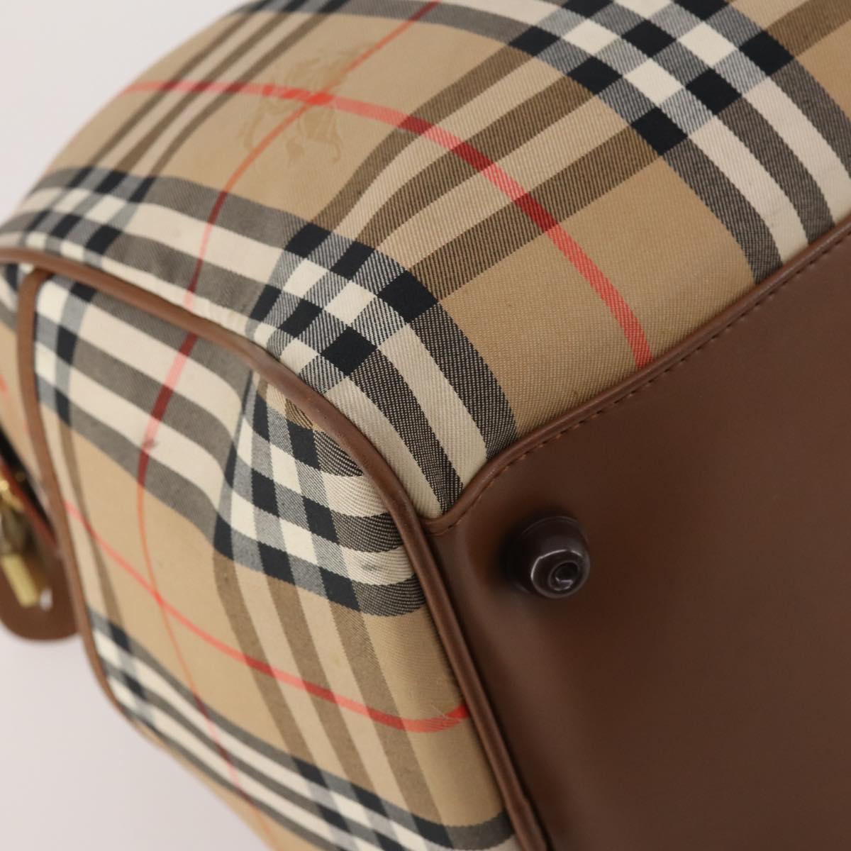 Burberrys Nova Check Boston Bag Canvas Beige Gold Auth 200460V
