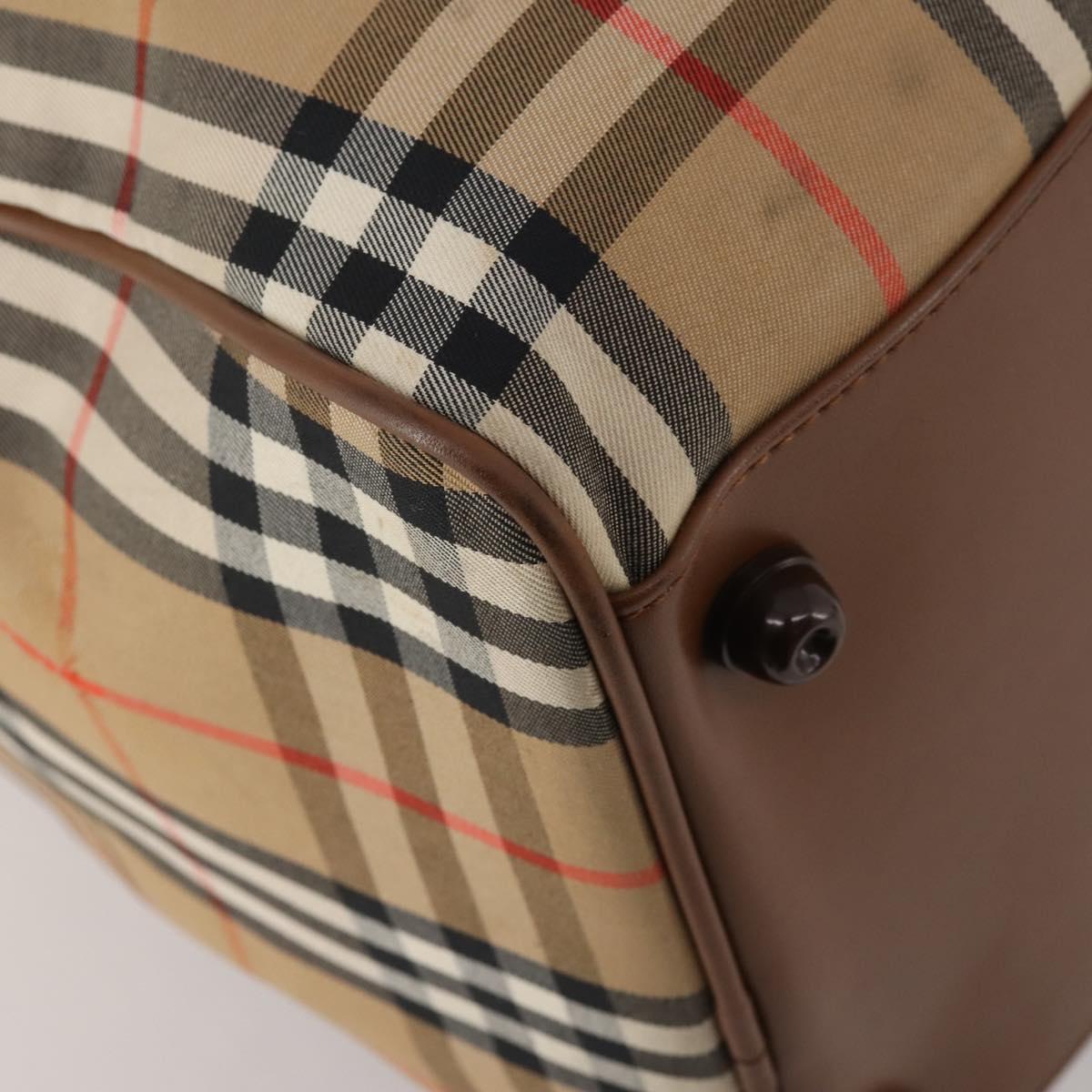 Burberrys Nova Check Boston Bag Canvas Beige Gold Auth 200460V