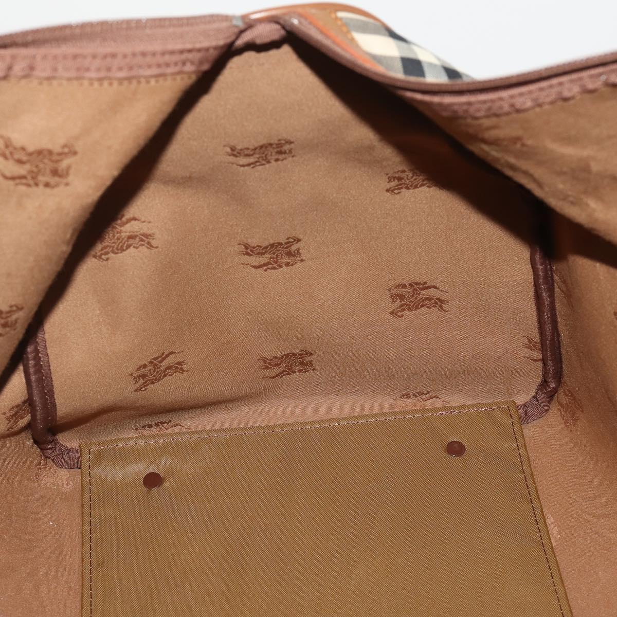 Burberrys Nova Check Boston Bag Canvas Beige Gold Auth 200460V