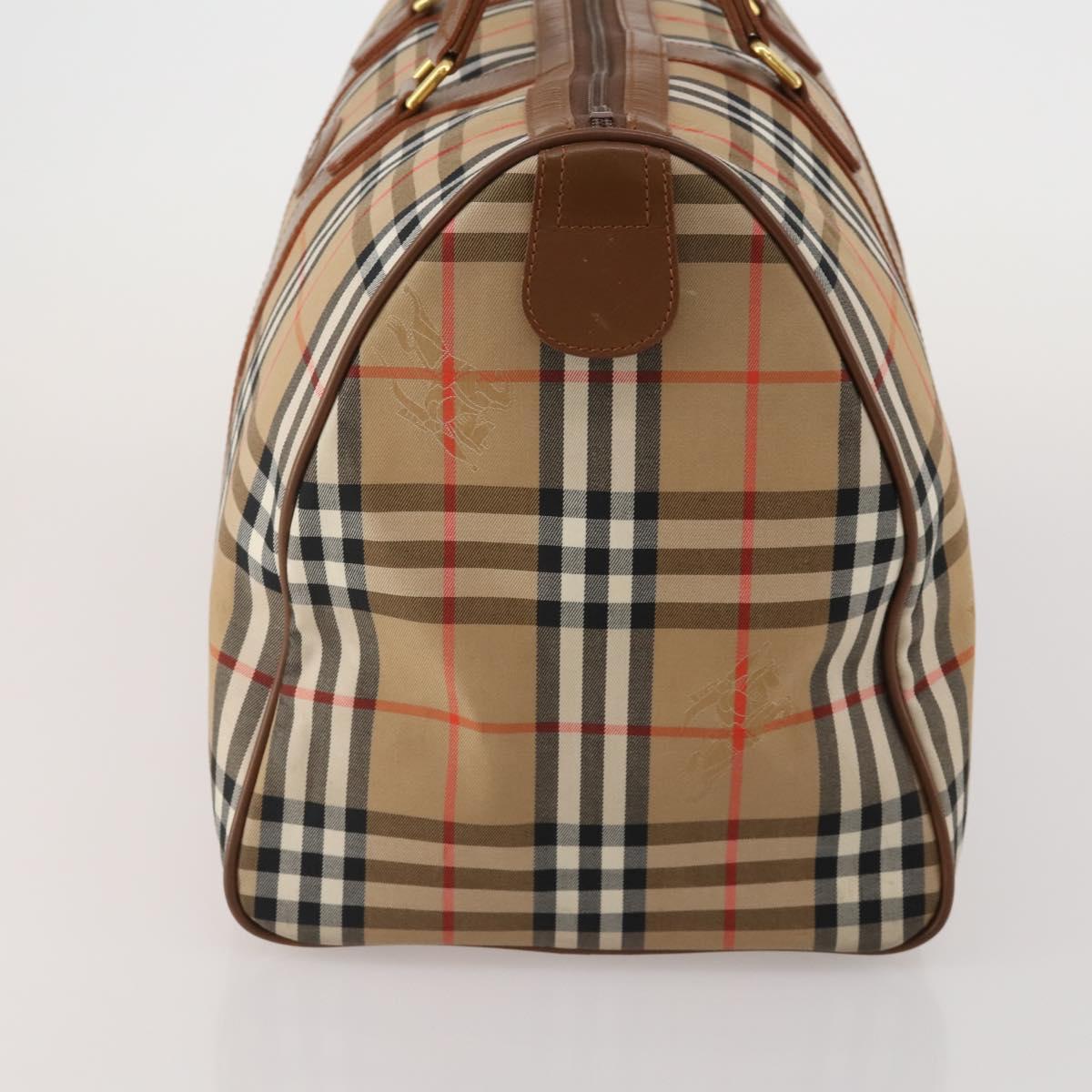 Burberrys Nova Check Boston Bag Canvas Beige Gold Auth 200460V