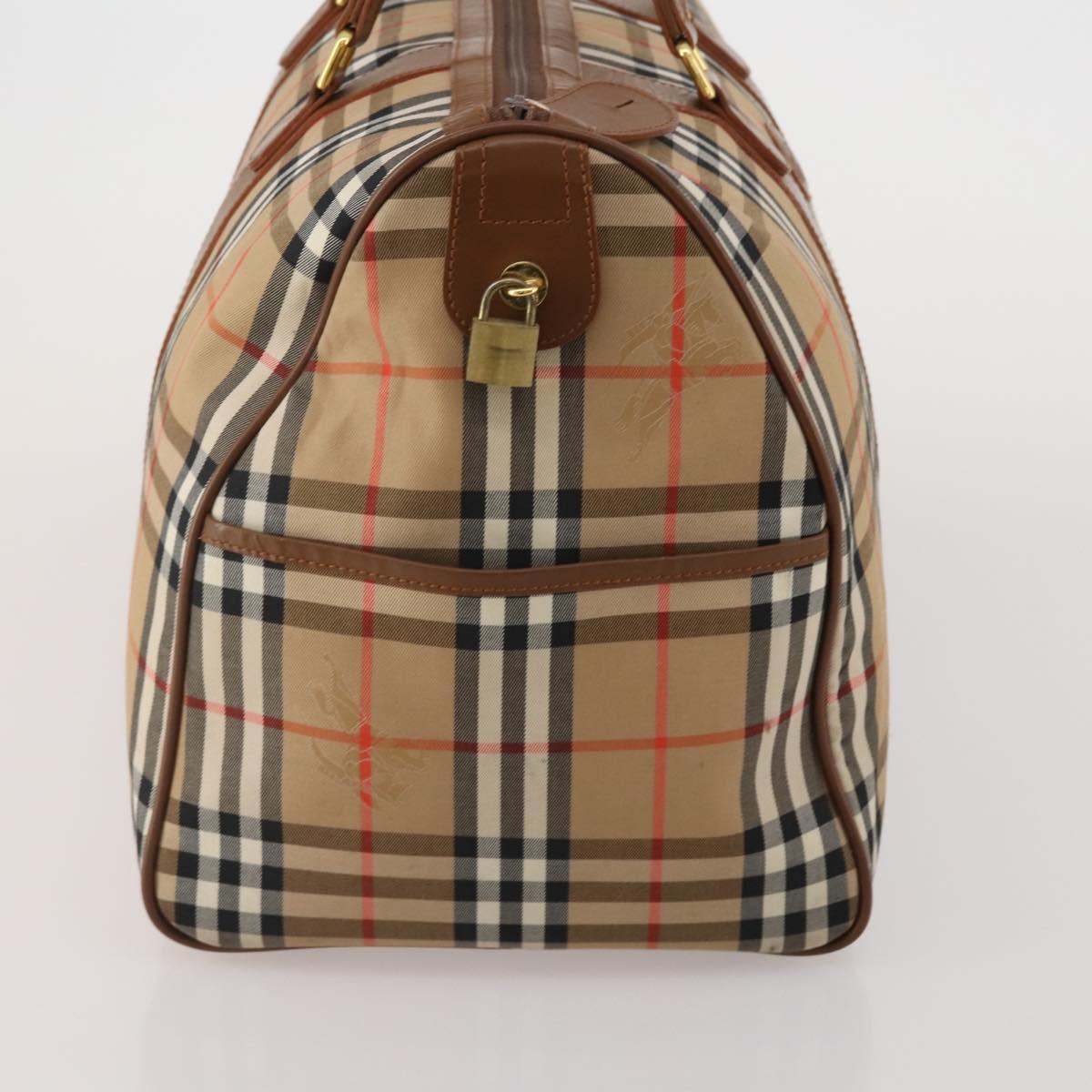Burberrys Nova Check Boston Bag Canvas Beige Gold Auth 200460V