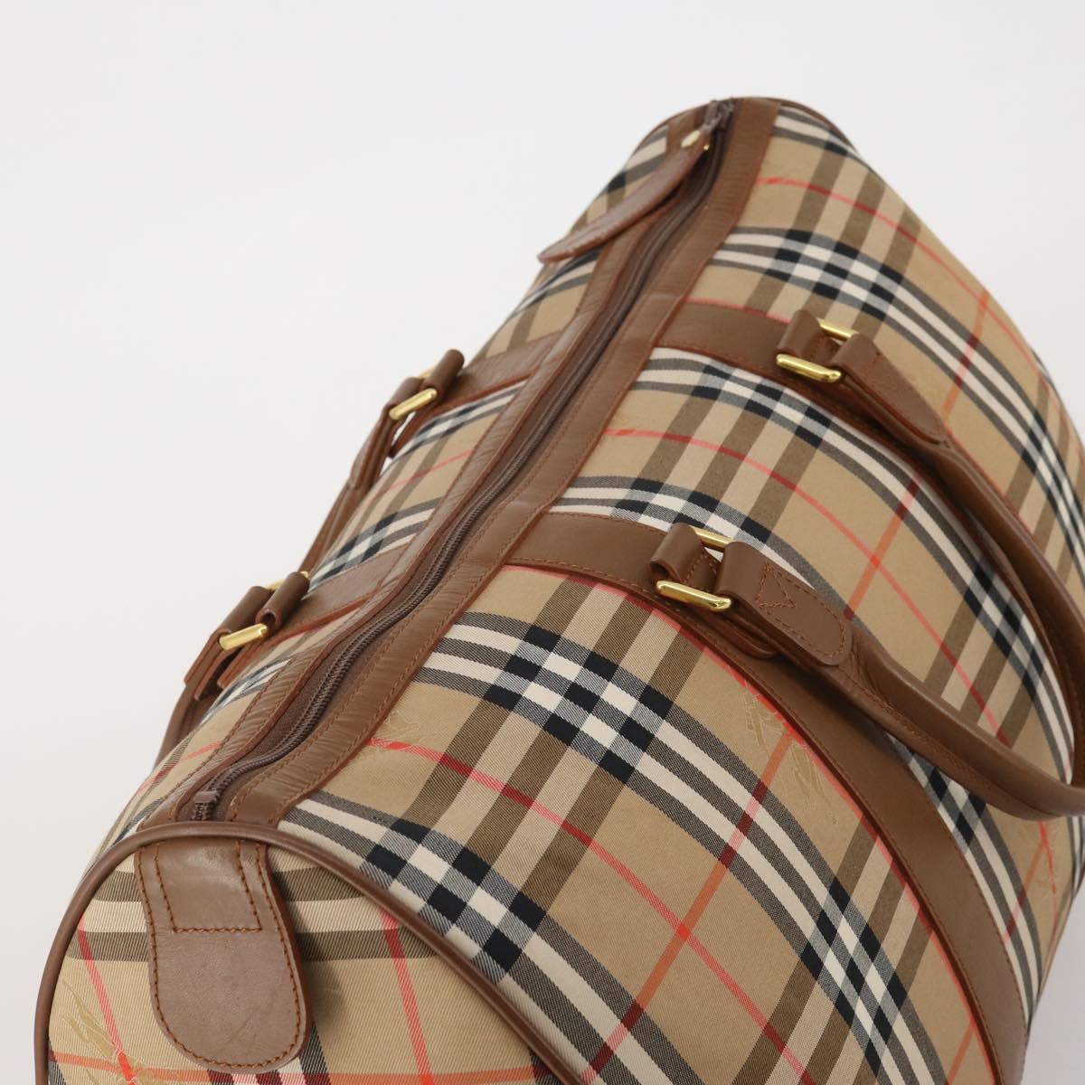 Burberrys Nova Check Boston Bag Canvas Beige Gold Auth 200460V