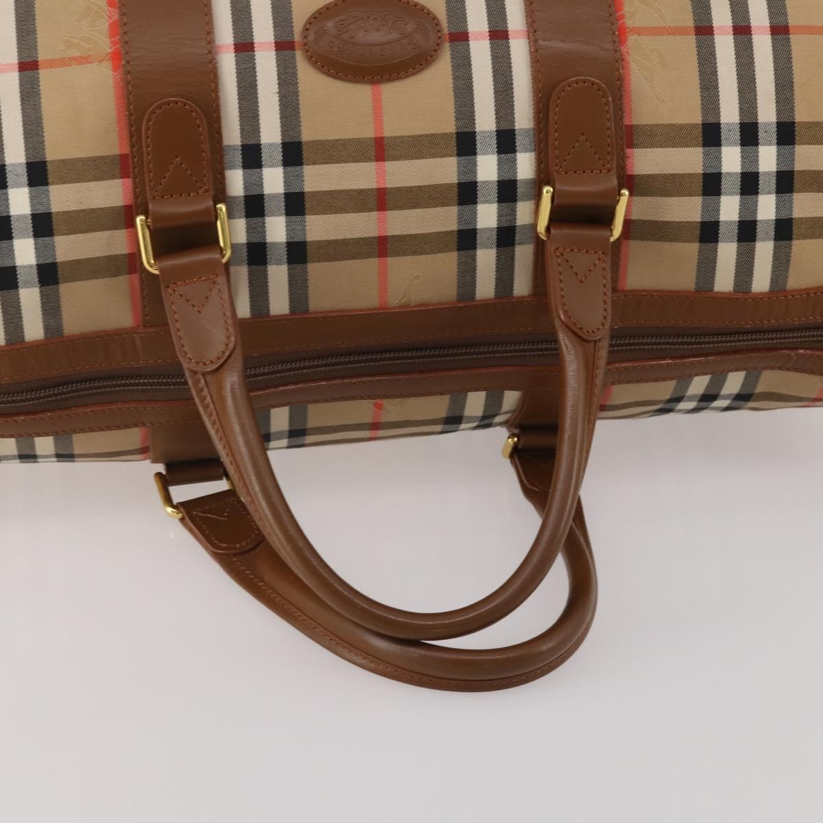 Burberrys Nova Check Boston Bag Canvas Beige Gold Auth 200460V