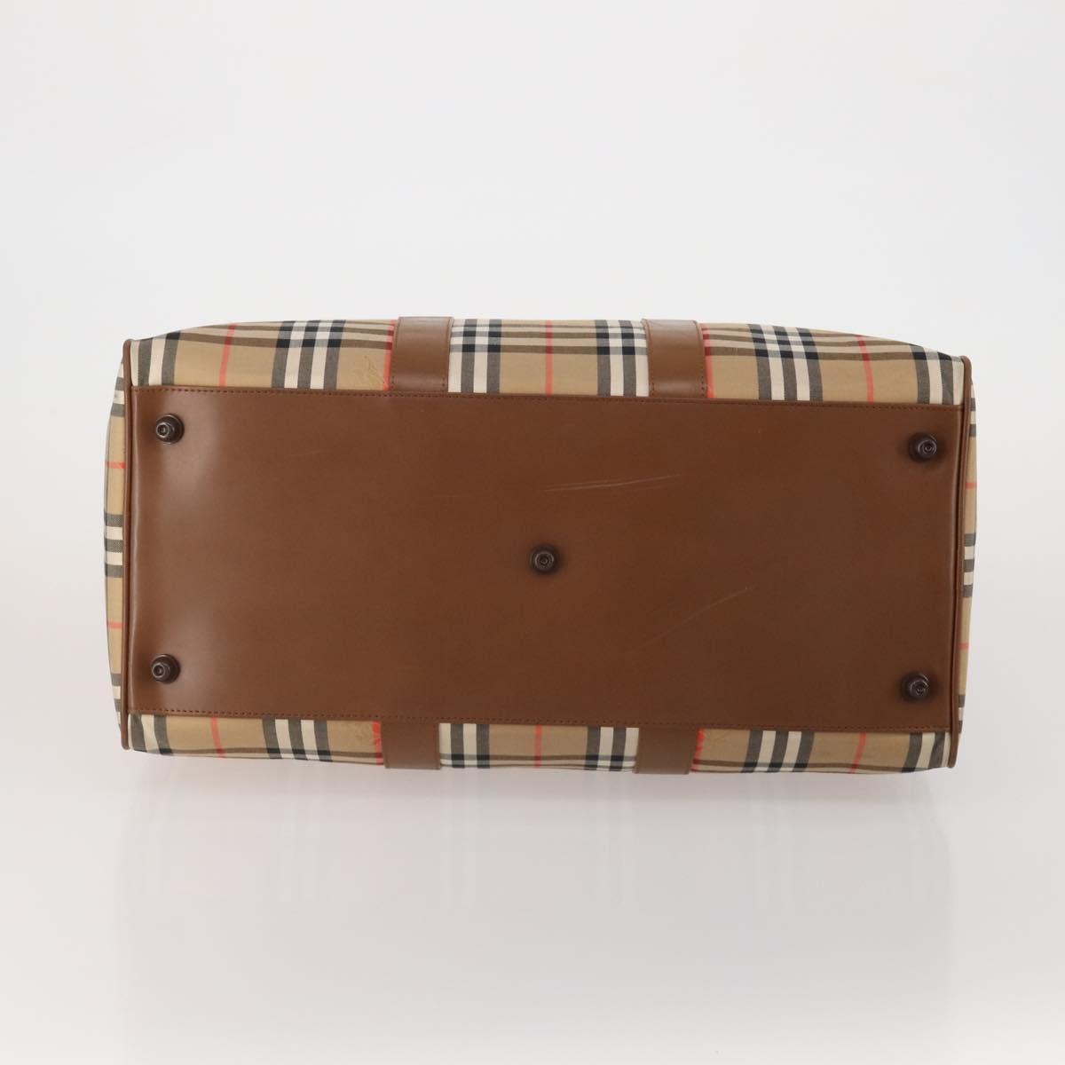 Burberrys Nova Check Boston Bag Canvas Beige Gold Auth 200460V