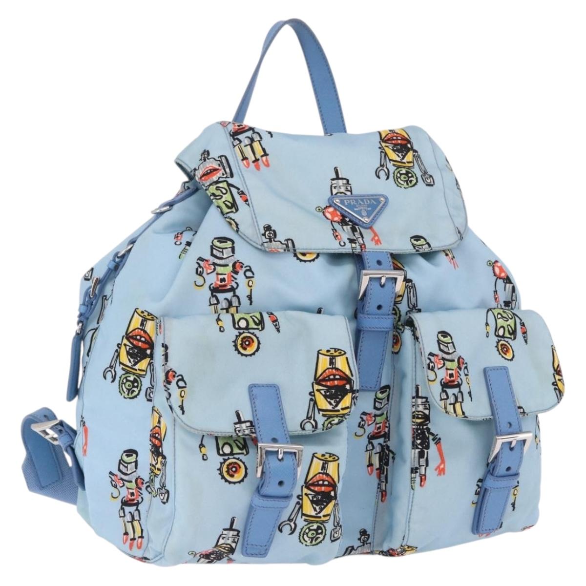 PRADA Backpack Nylon Light Blue Silver Auth 200461