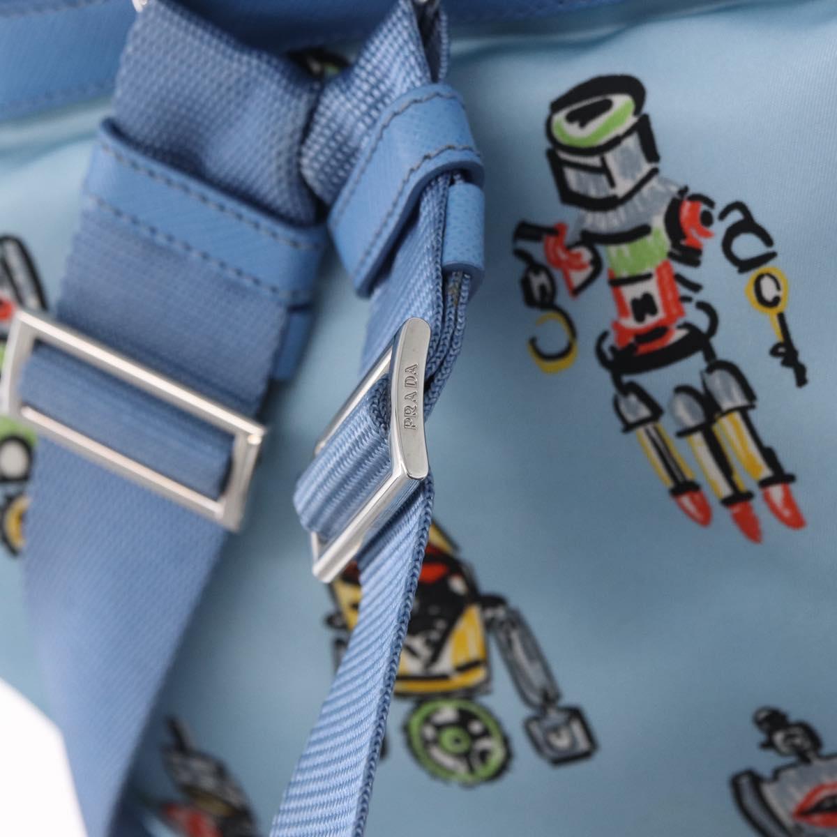 PRADA Backpack Nylon Light Blue Silver Auth 200461