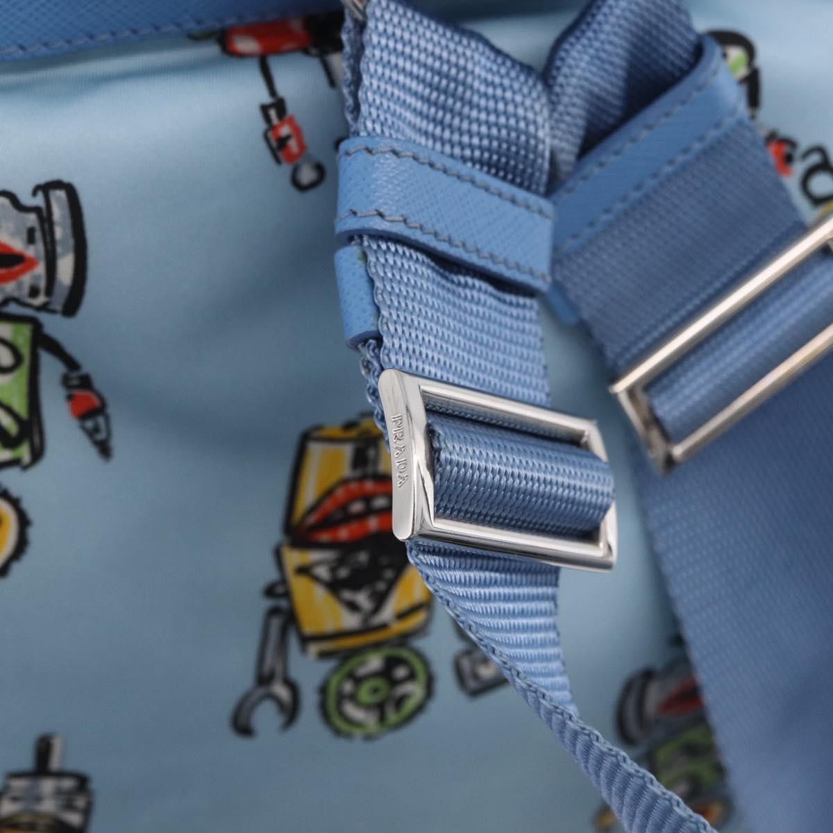 PRADA Backpack Nylon Light Blue Silver Auth 200461