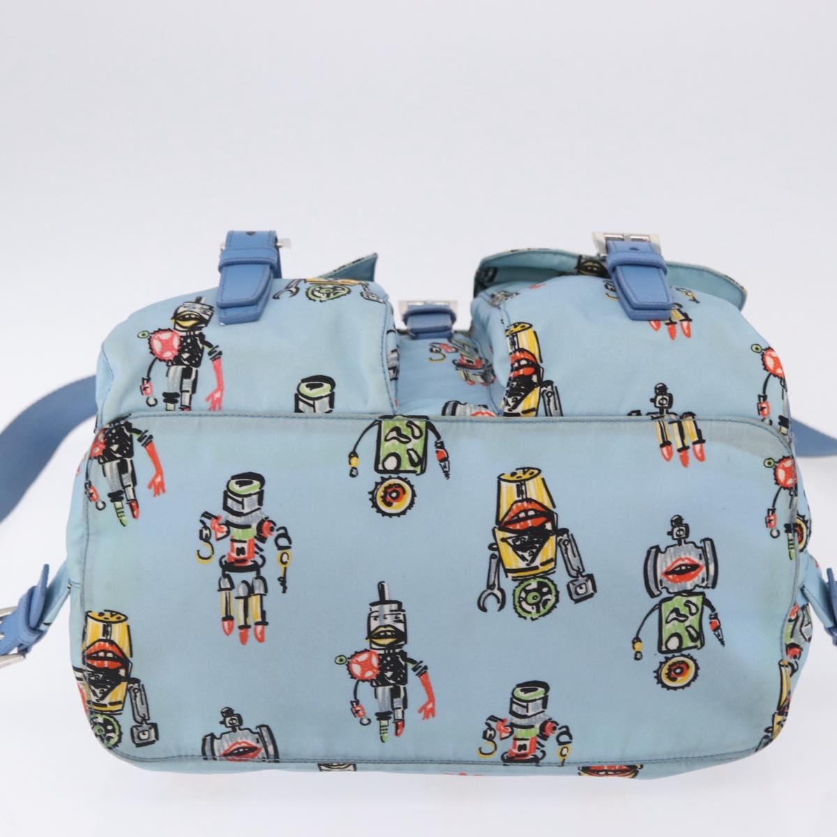 PRADA Backpack Nylon Light Blue Silver Auth 200461
