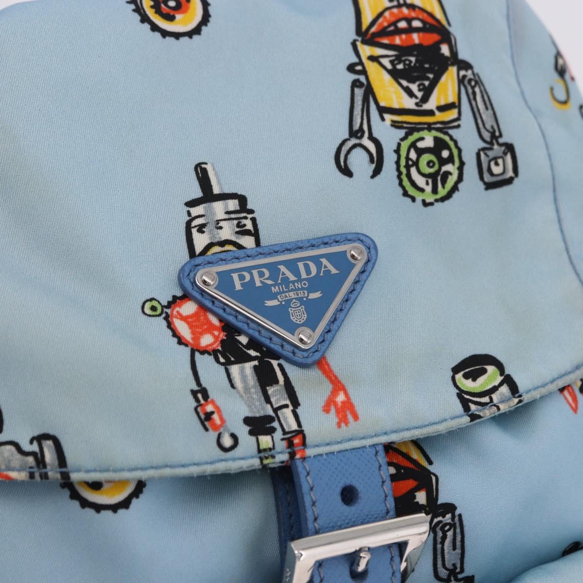 PRADA Backpack Nylon Light Blue Silver Auth 200461