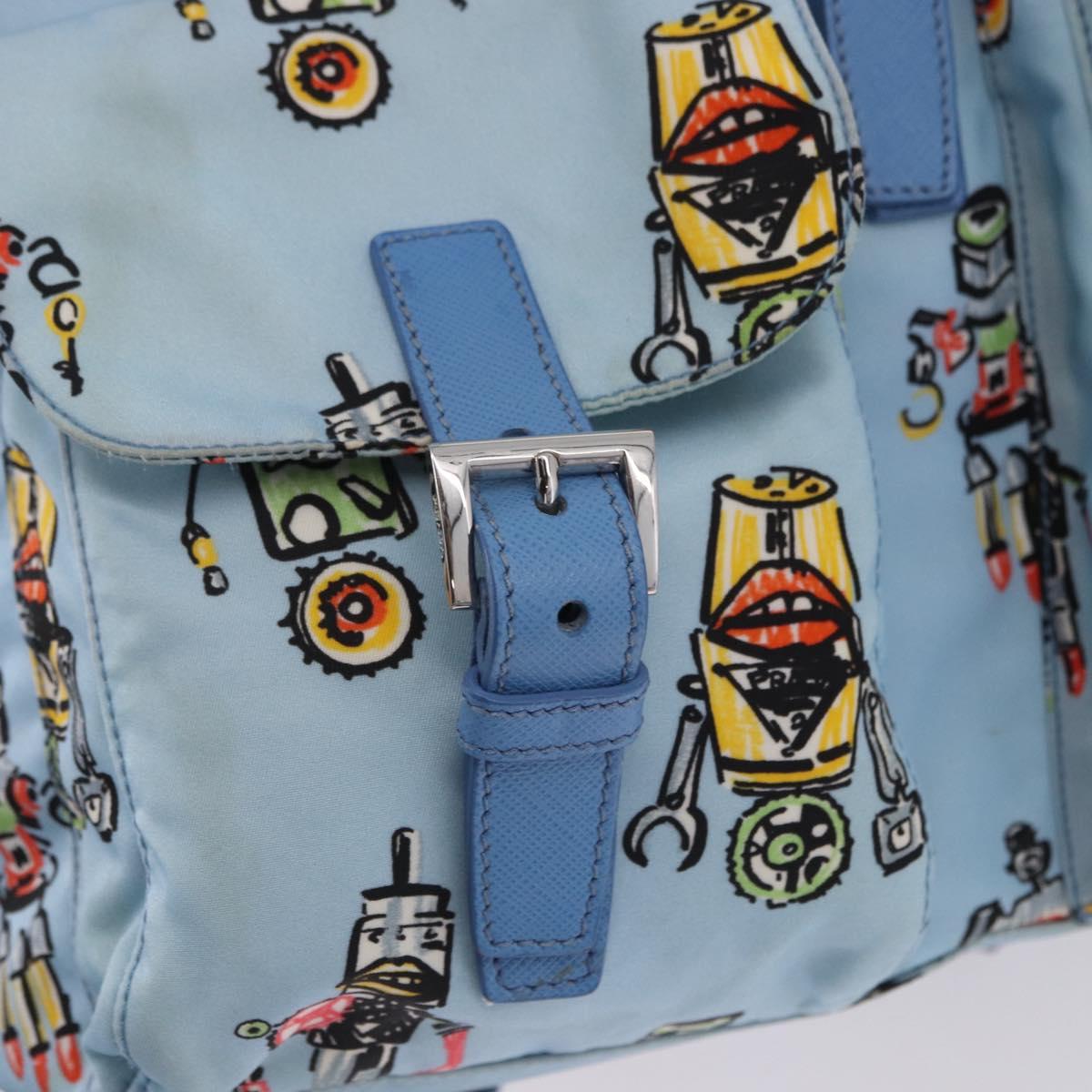PRADA Backpack Nylon Light Blue Silver Auth 200461