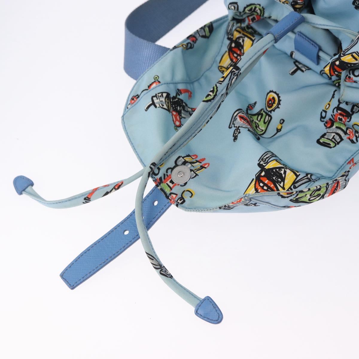 PRADA Backpack Nylon Light Blue Silver Auth 200461