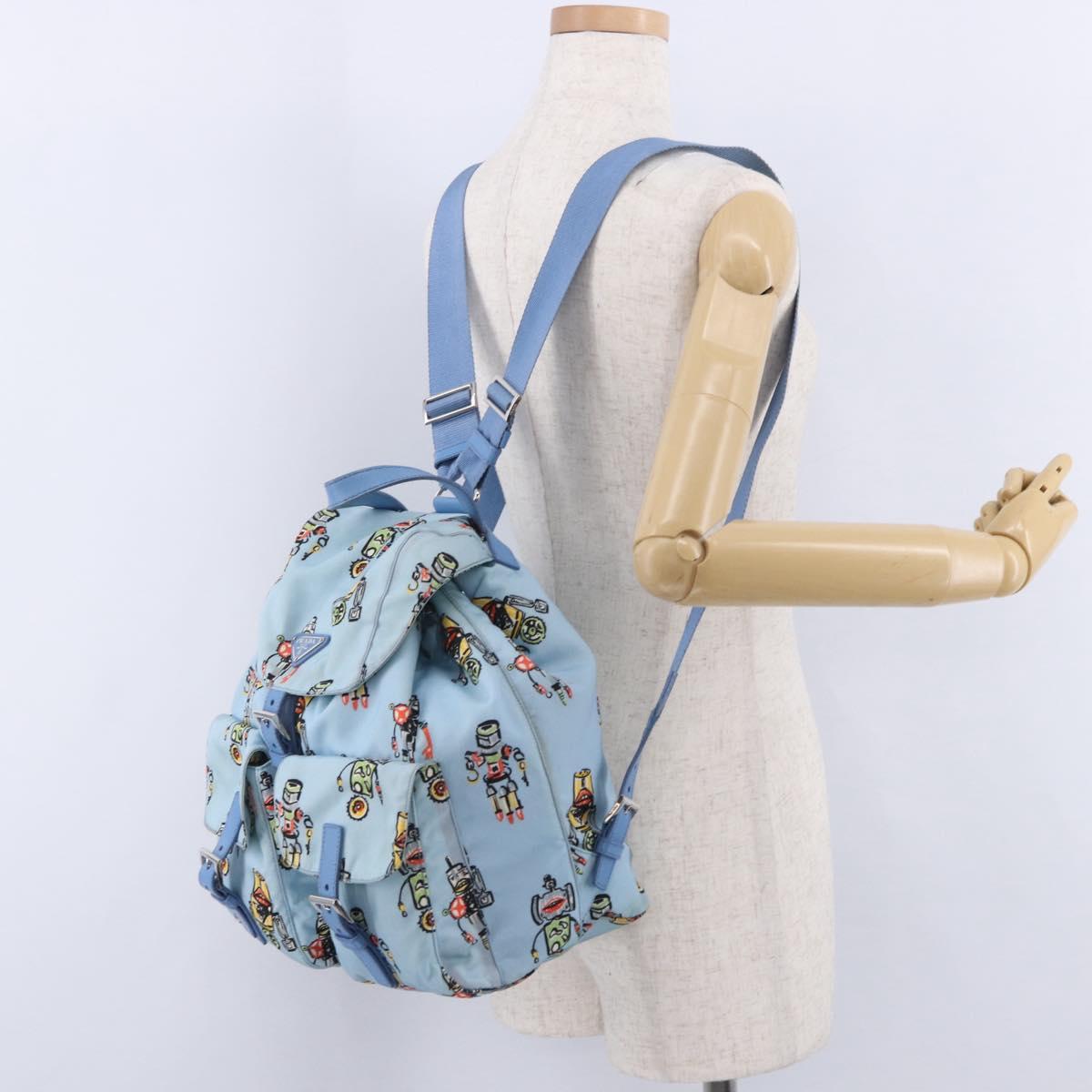 PRADA Backpack Nylon Light Blue Silver Auth 200461