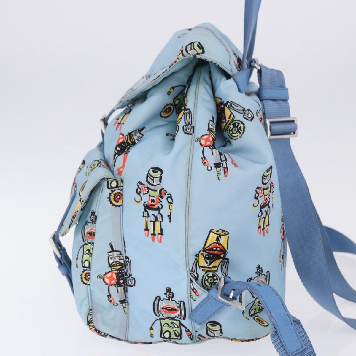 PRADA Backpack Nylon Light Blue Silver Auth 200461