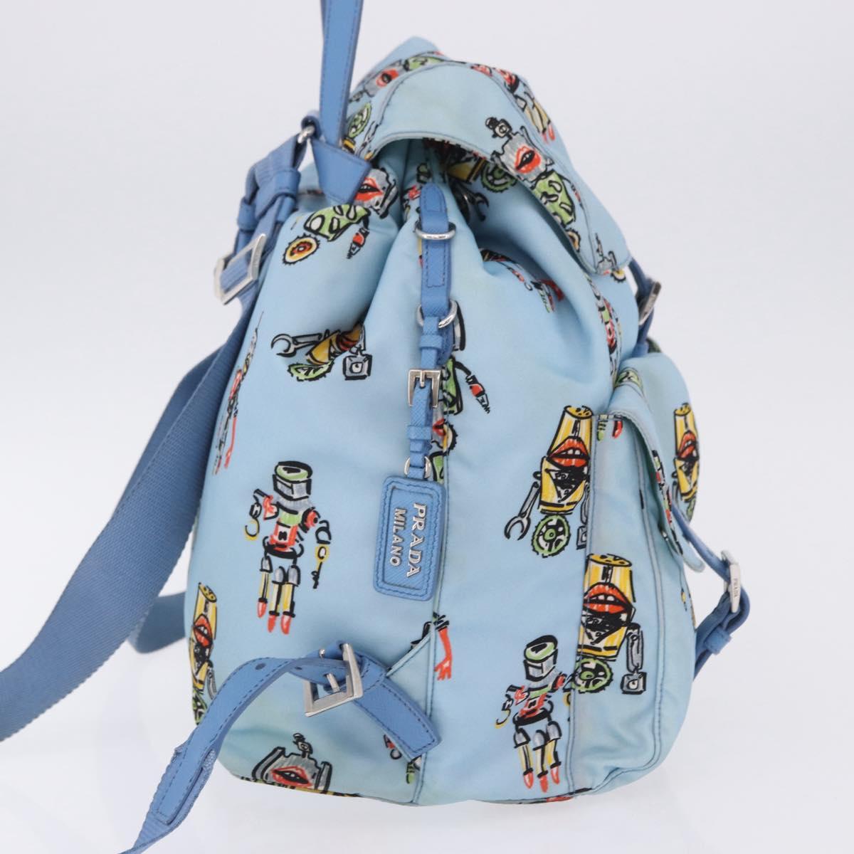 PRADA Backpack Nylon Light Blue Silver Auth 200461