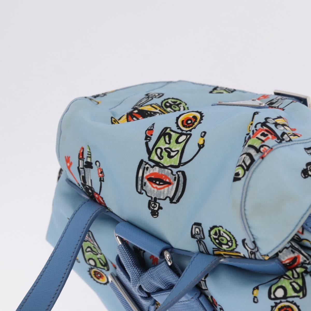 PRADA Backpack Nylon Light Blue Silver Auth 200461