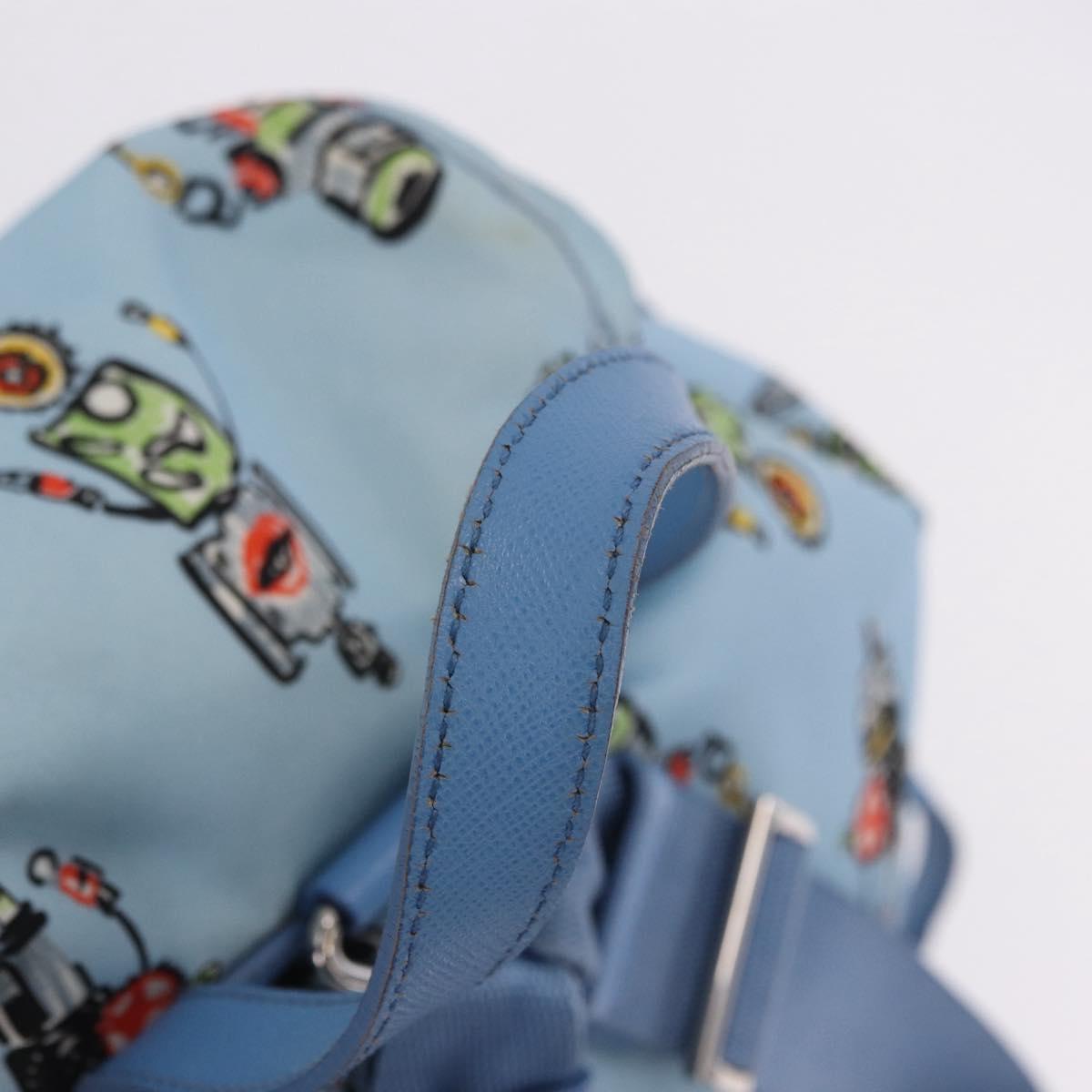 PRADA Backpack Nylon Light Blue Silver Auth 200461