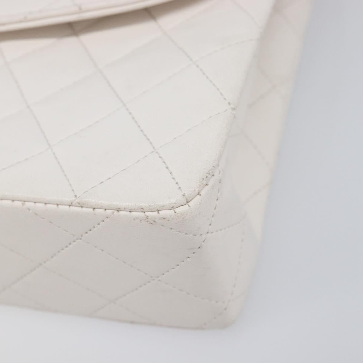 CHANEL Chain Matelasse Shoulder Bag Lamb Skin White Gold CC Auth 200466V