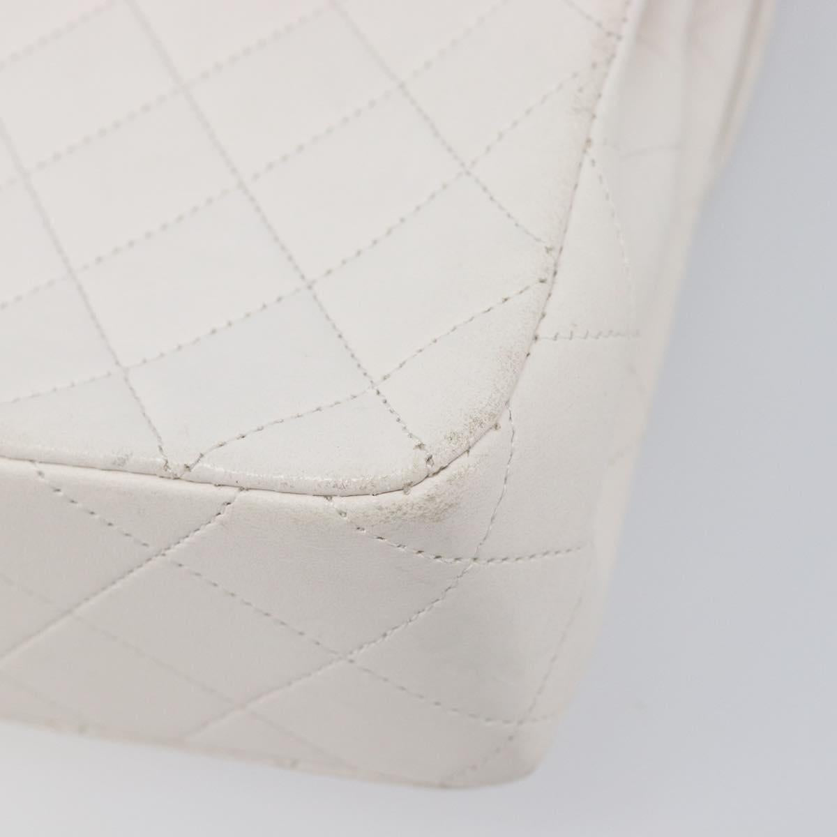 CHANEL Chain Matelasse Shoulder Bag Lamb Skin White Gold CC Auth 200466V